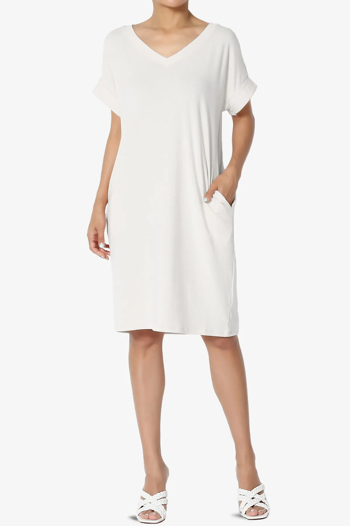 Cliff Rolled Short Sleeve V-Neck Dress