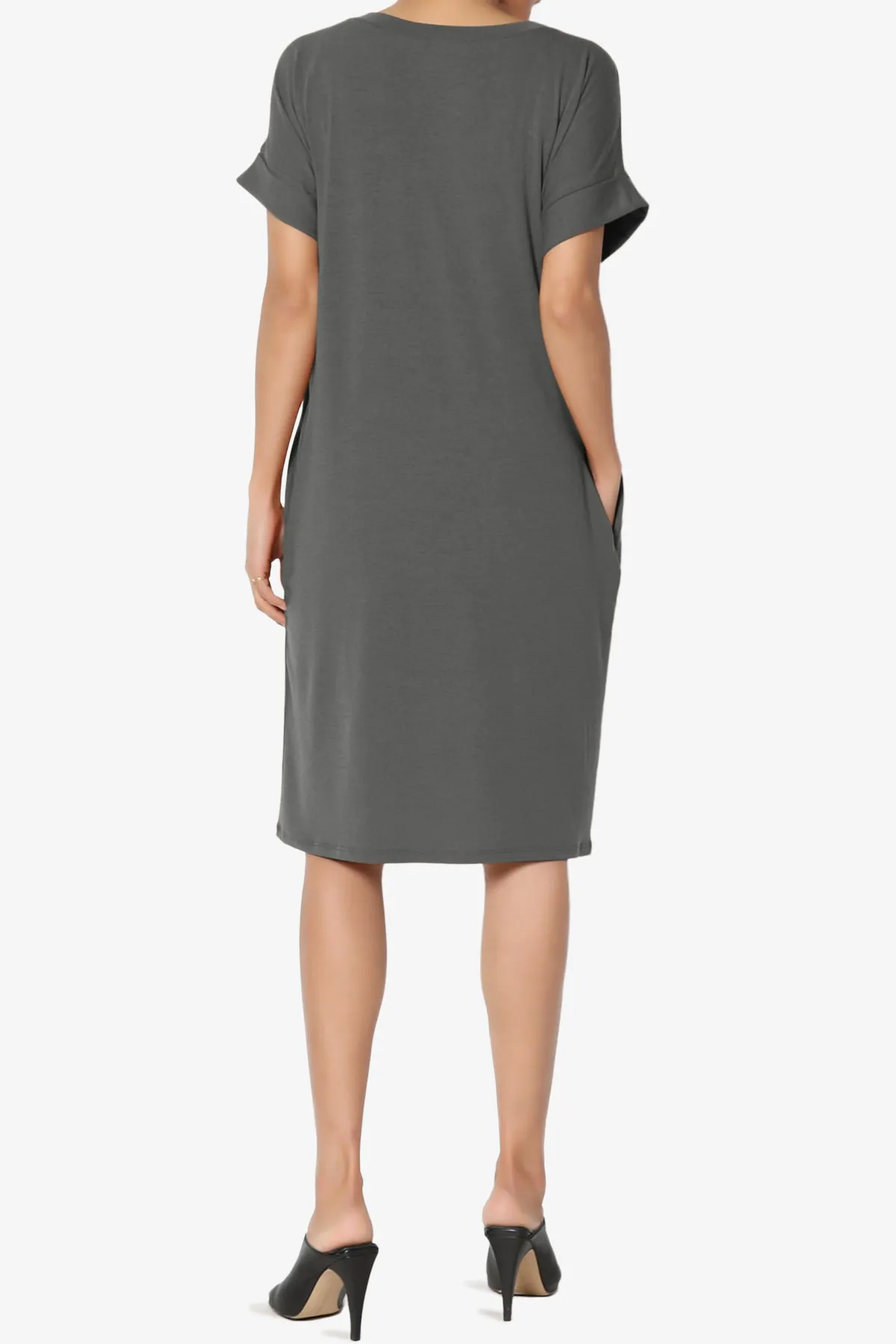 Cliff Rolled Short Sleeve V-Neck Dress