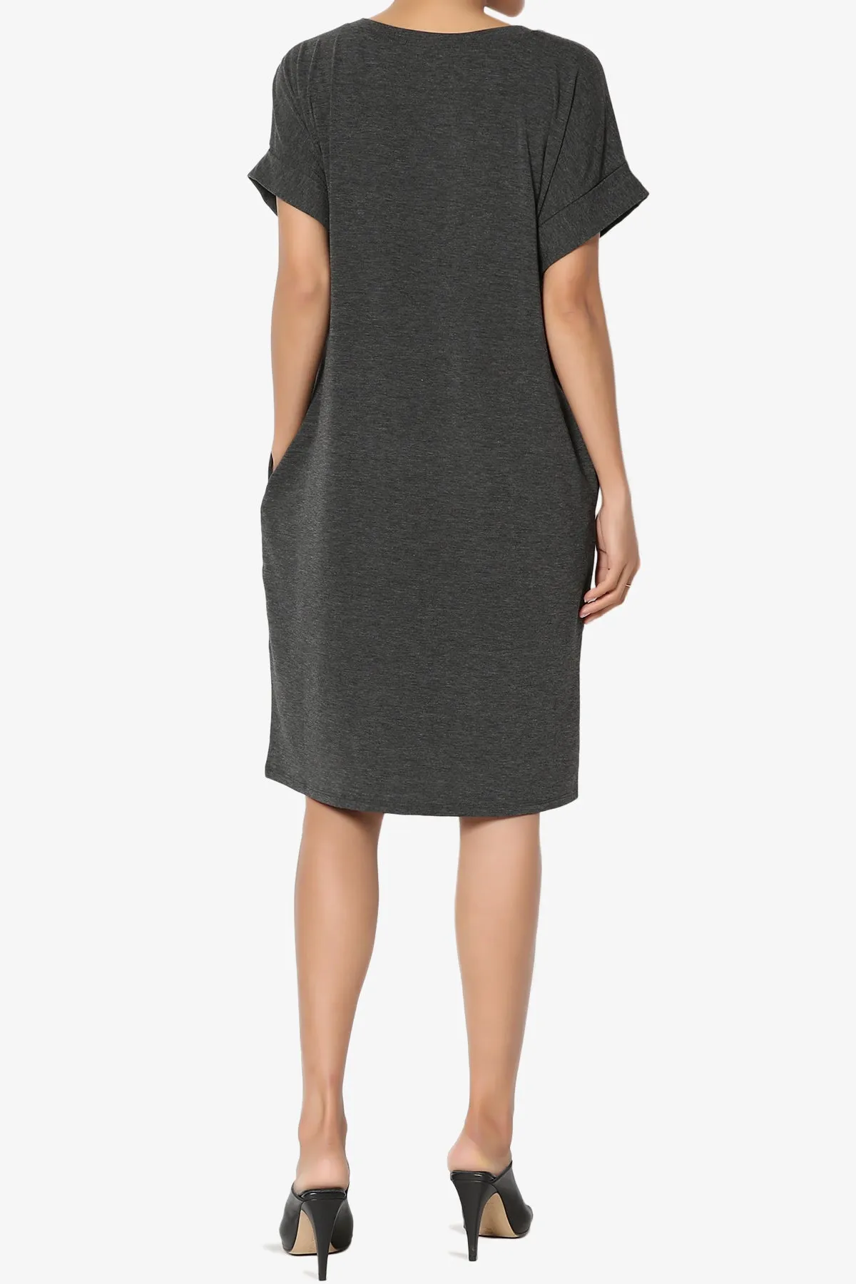 Cliff Rolled Short Sleeve V-Neck Dress