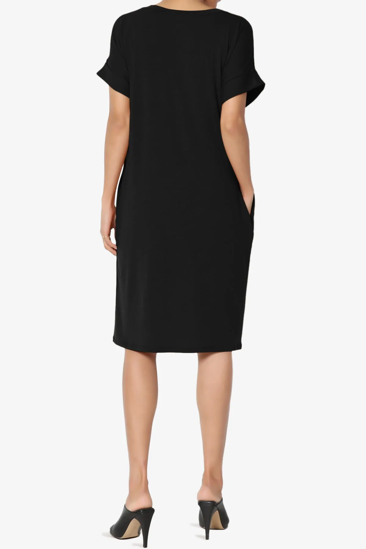 Cliff Rolled Short Sleeve V-Neck Dress