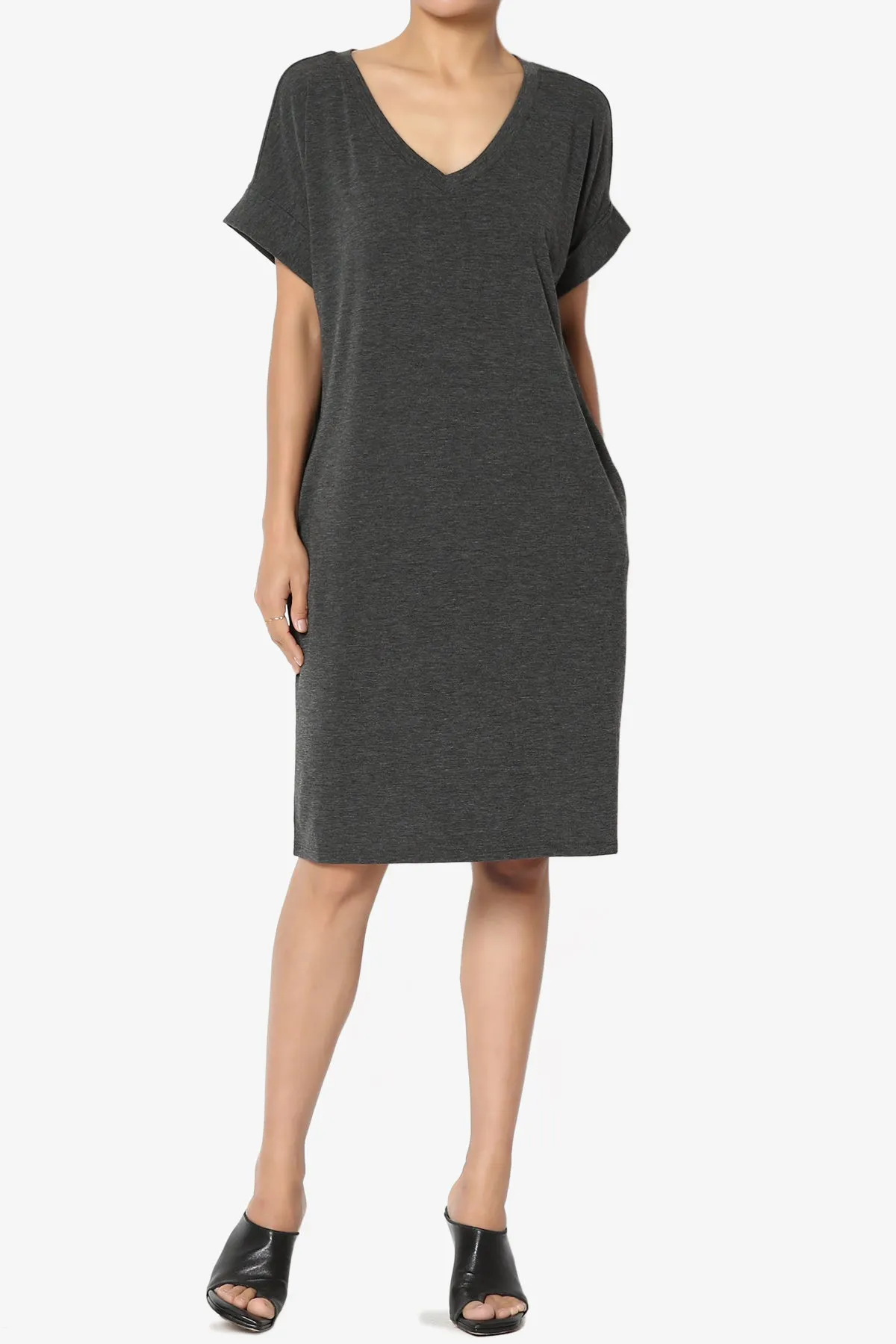 Cliff Rolled Short Sleeve V-Neck Dress