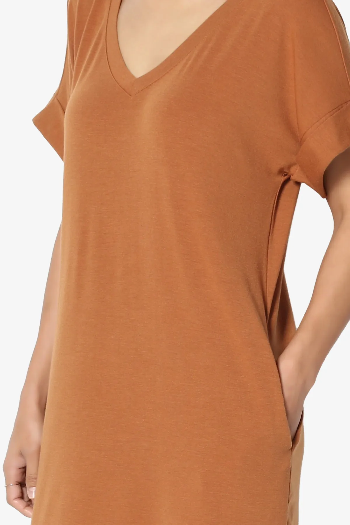 Cliff Rolled Short Sleeve V-Neck Dress