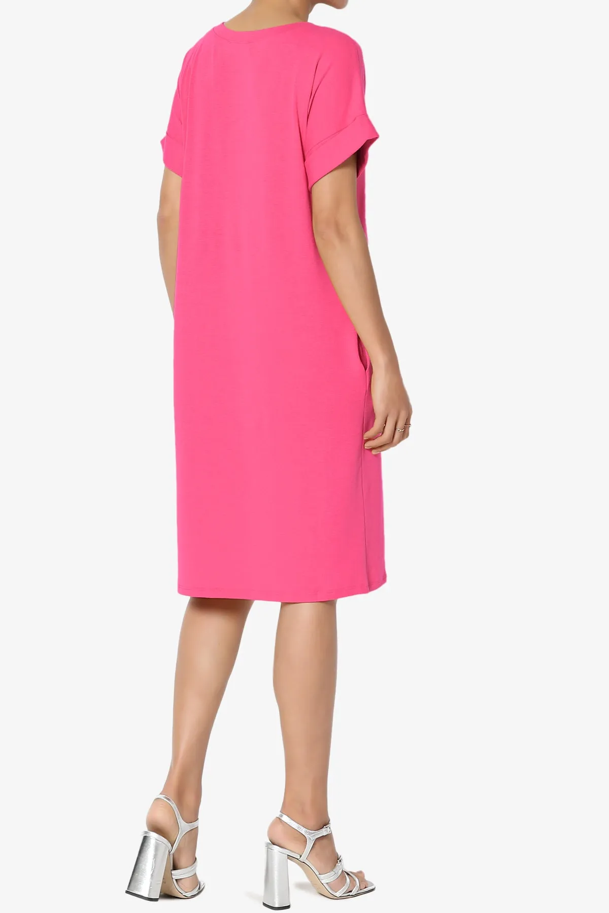Cliff Rolled Short Sleeve V-Neck Dress