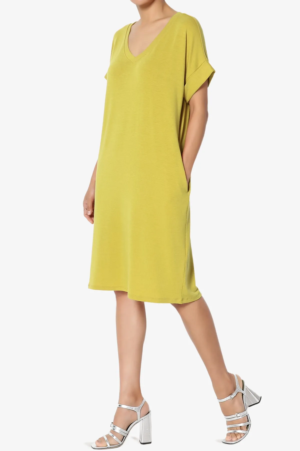 Cliff Rolled Short Sleeve V-Neck Dress