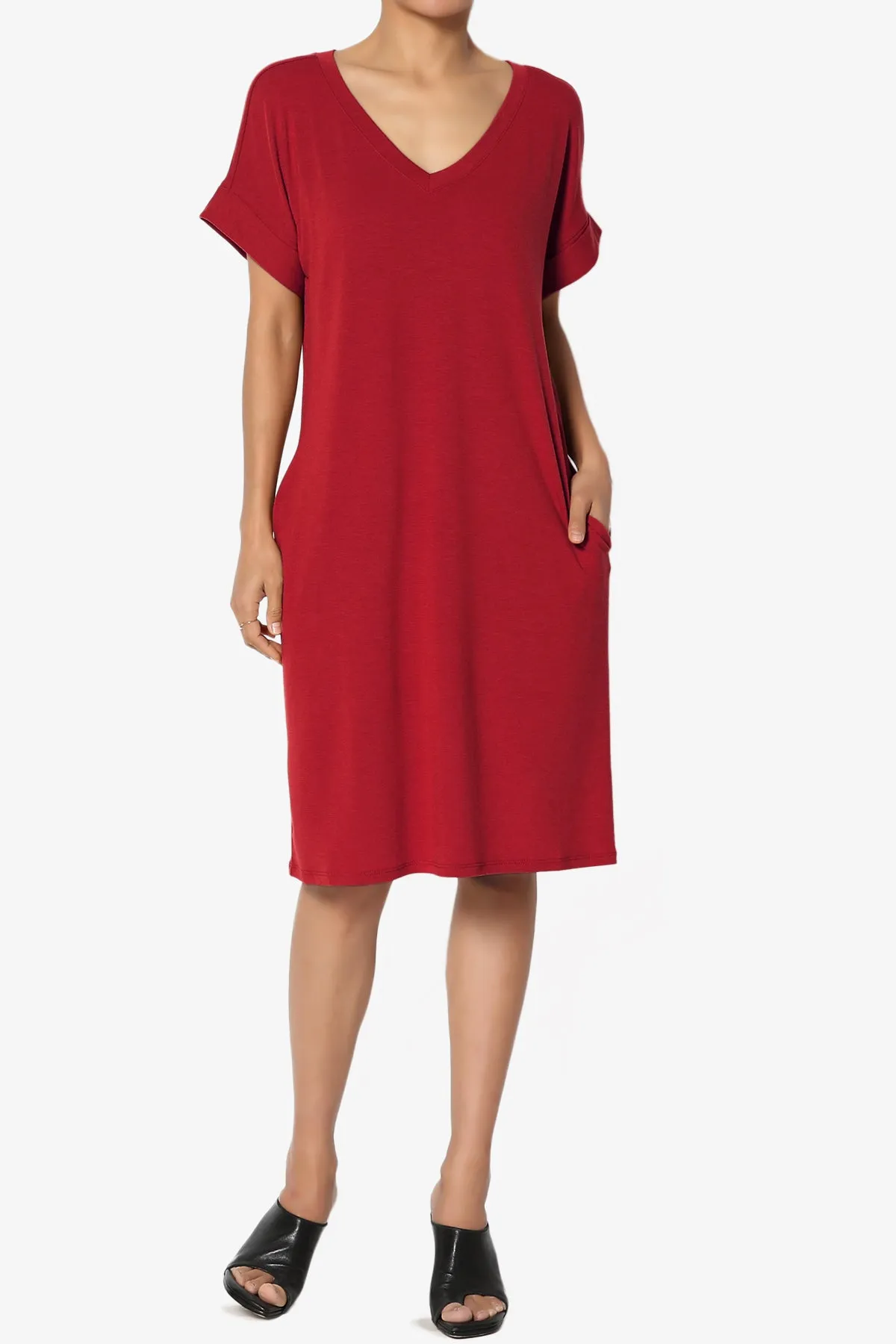 Cliff Rolled Short Sleeve V-Neck Dress