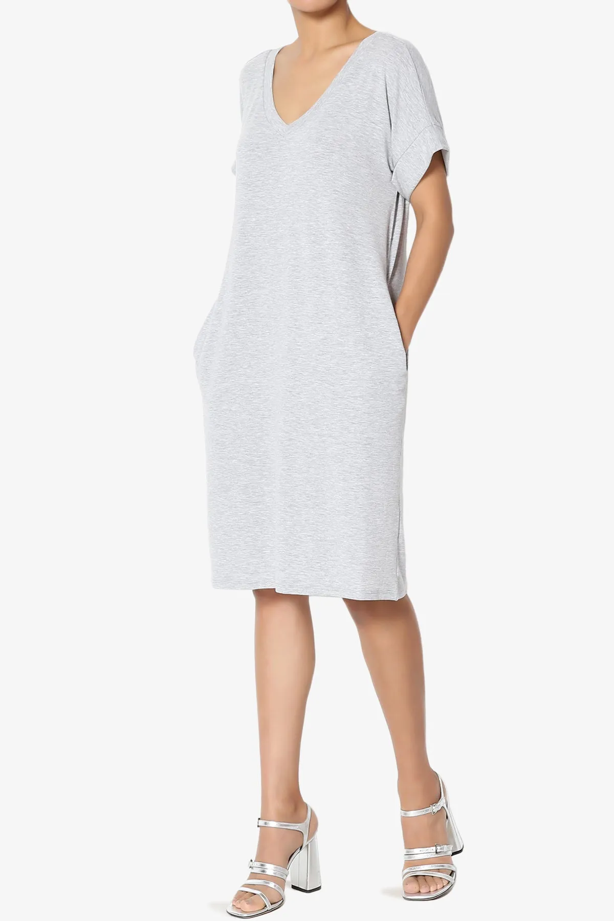 Cliff Rolled Short Sleeve V-Neck Dress