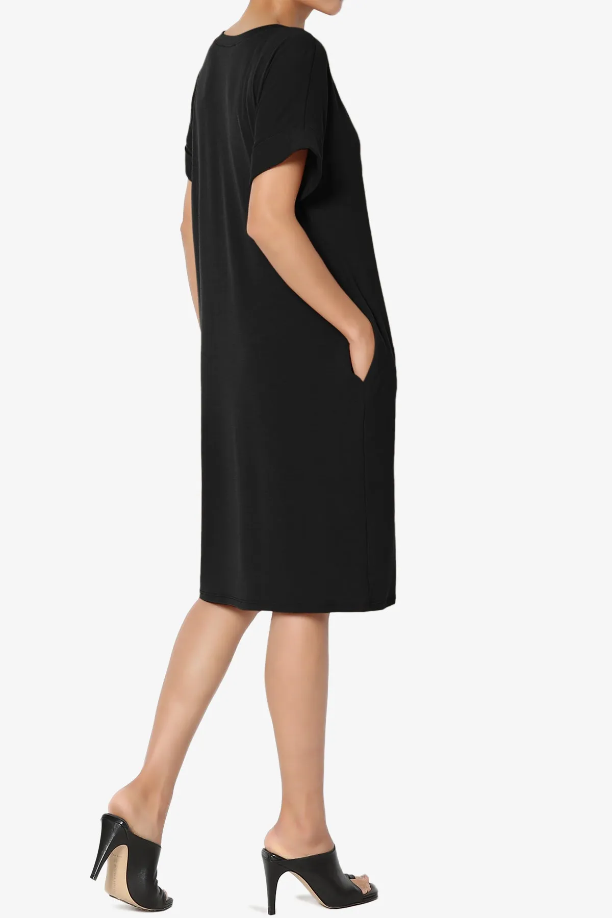 Cliff Rolled Short Sleeve V-Neck Dress