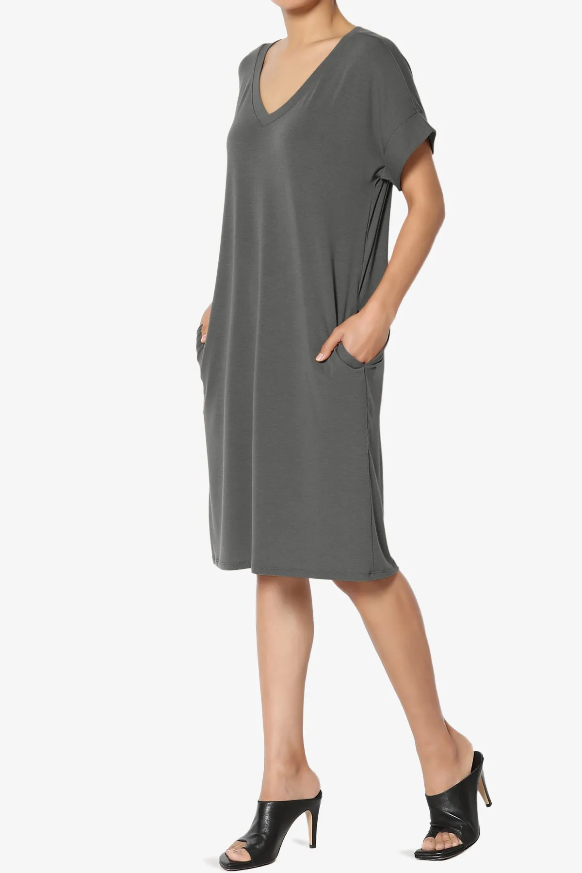 Cliff Rolled Short Sleeve V-Neck Dress