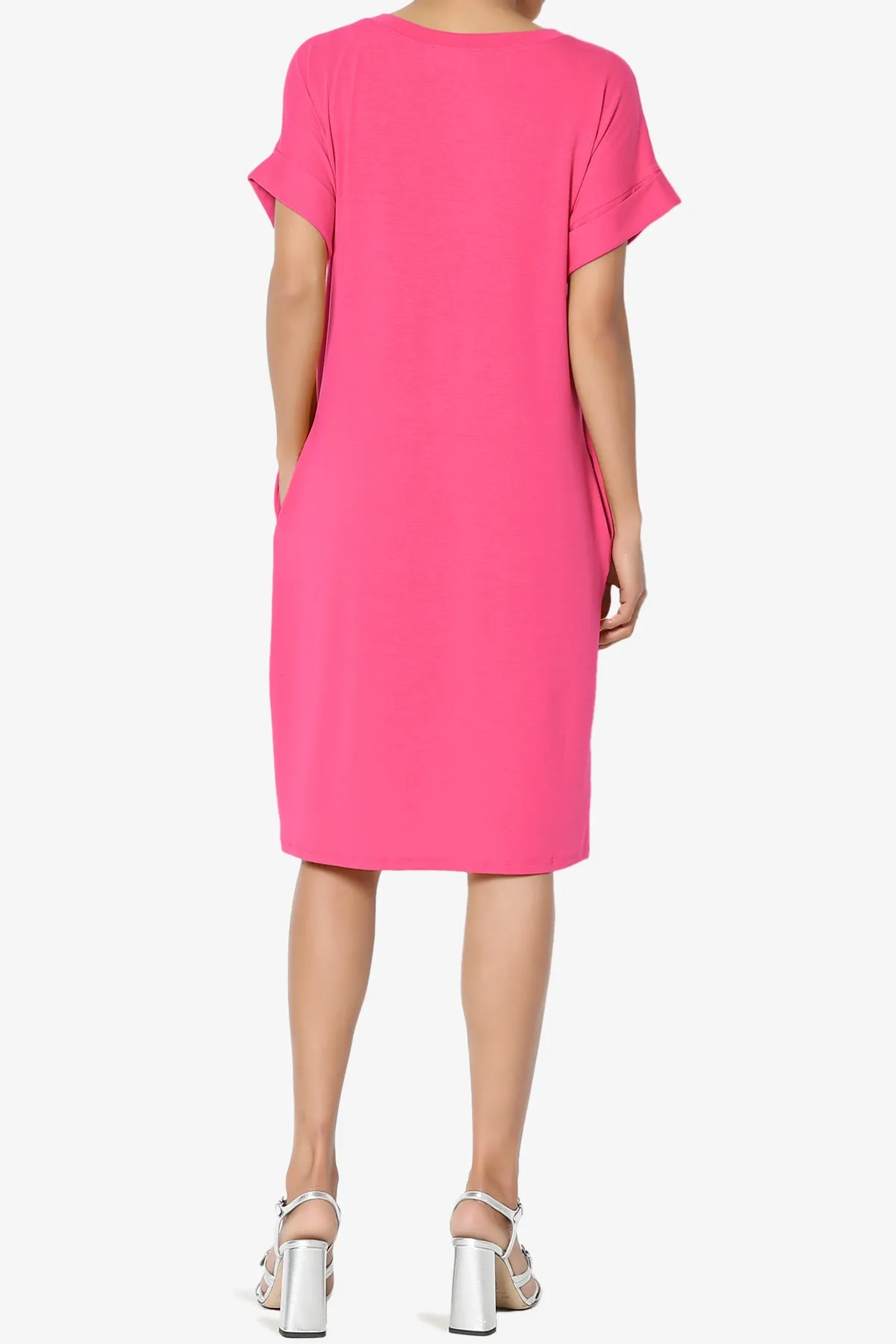 Cliff Rolled Short Sleeve V-Neck Dress