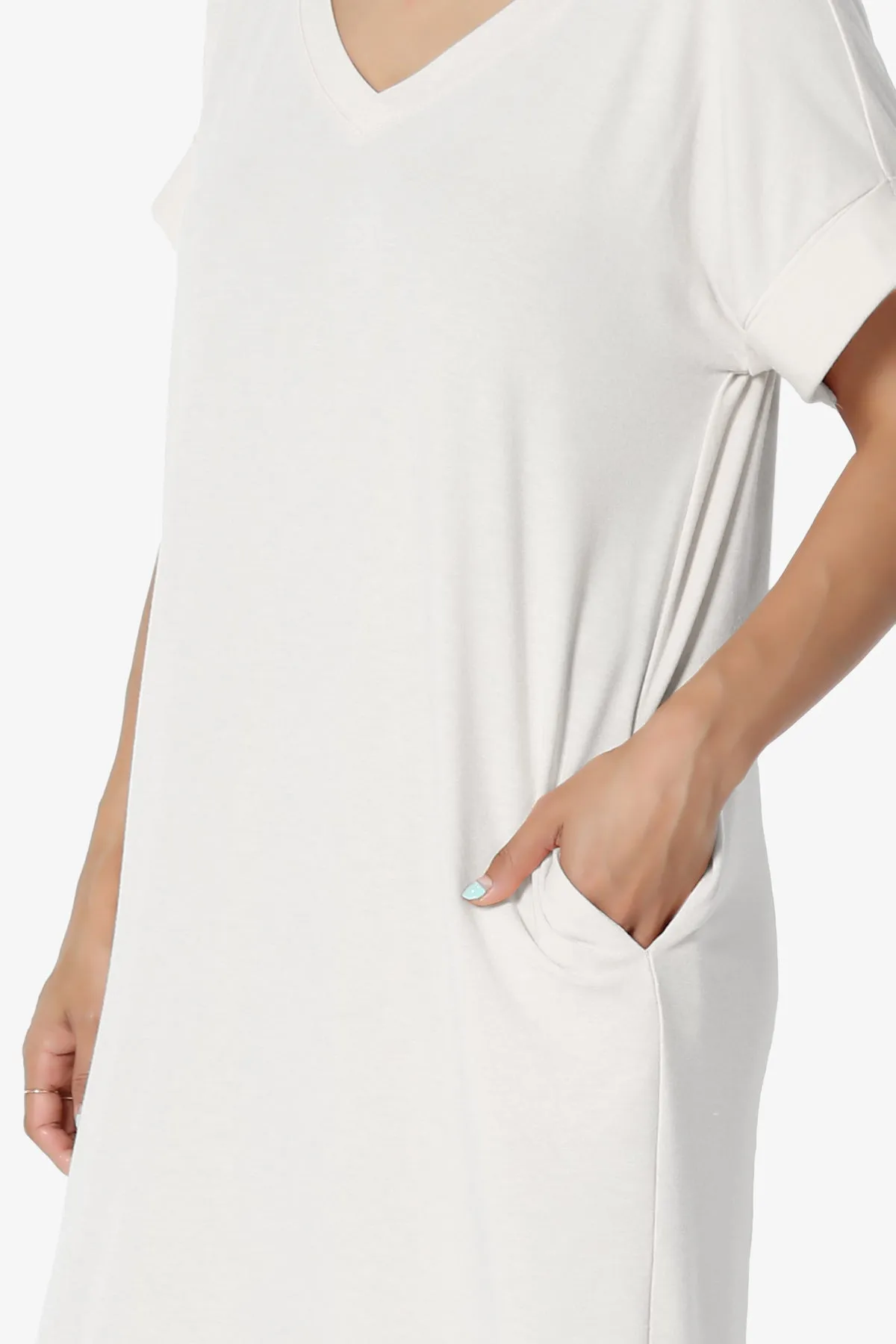 Cliff Rolled Short Sleeve V-Neck Dress