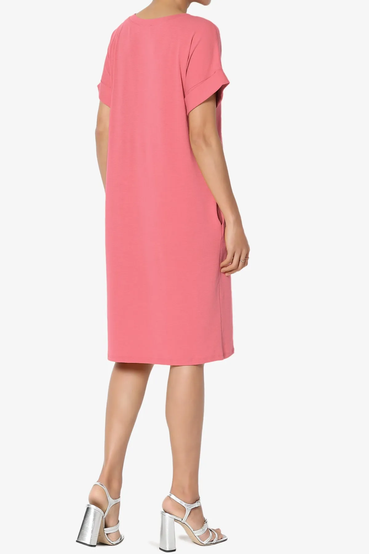 Cliff Rolled Short Sleeve V-Neck Dress
