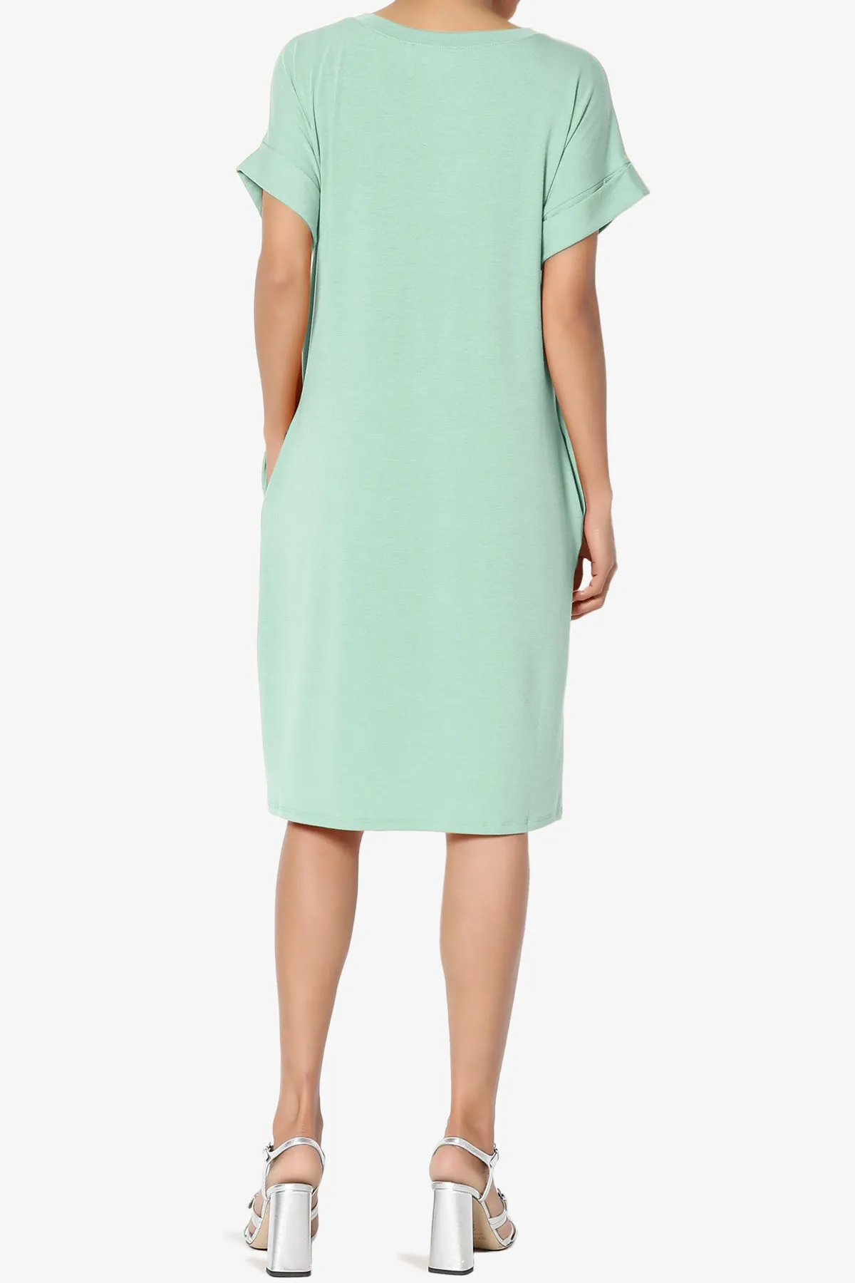 Cliff Rolled Short Sleeve V-Neck Dress