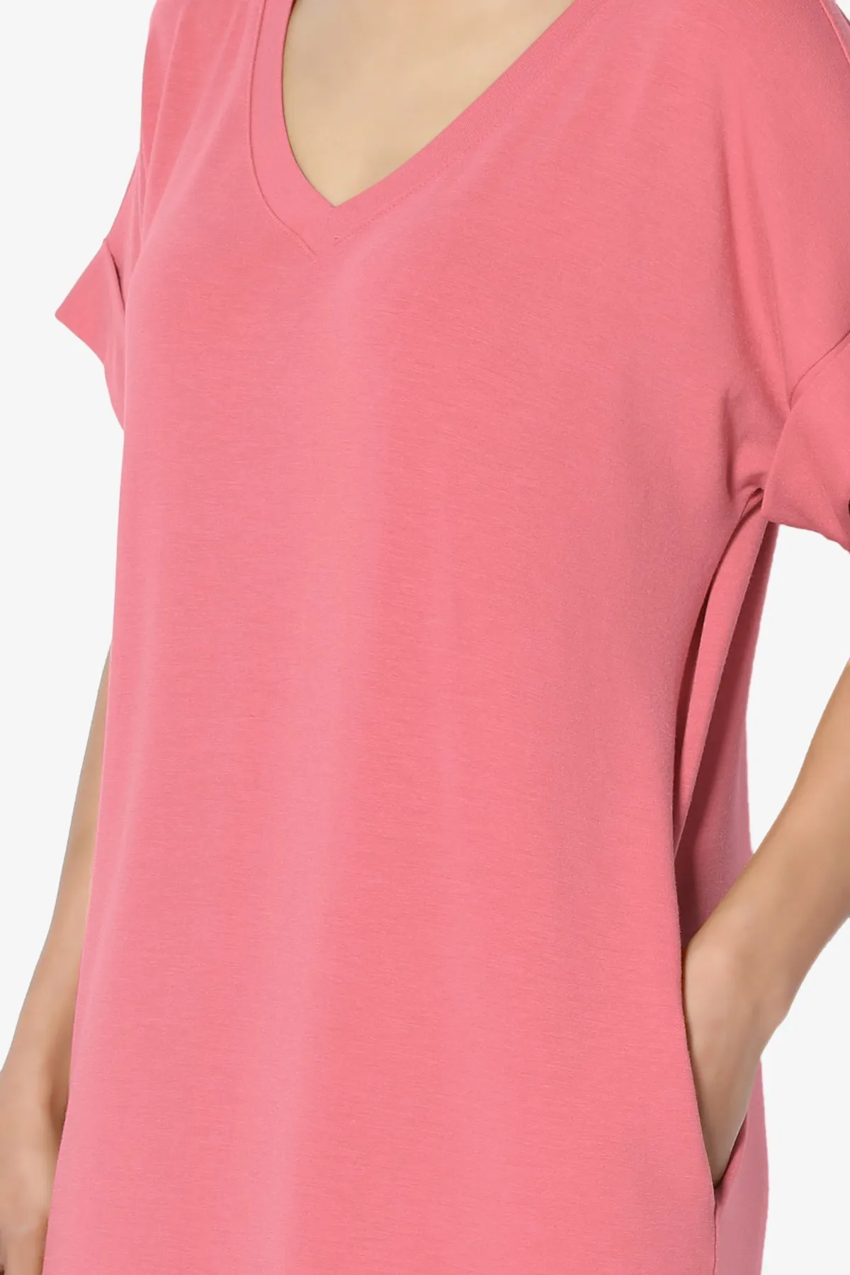 Cliff Rolled Short Sleeve V-Neck Dress