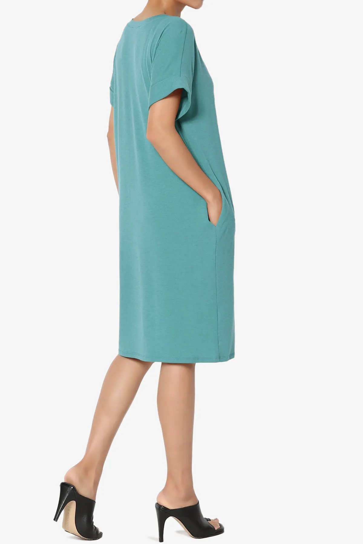 Cliff Rolled Short Sleeve V-Neck Dress