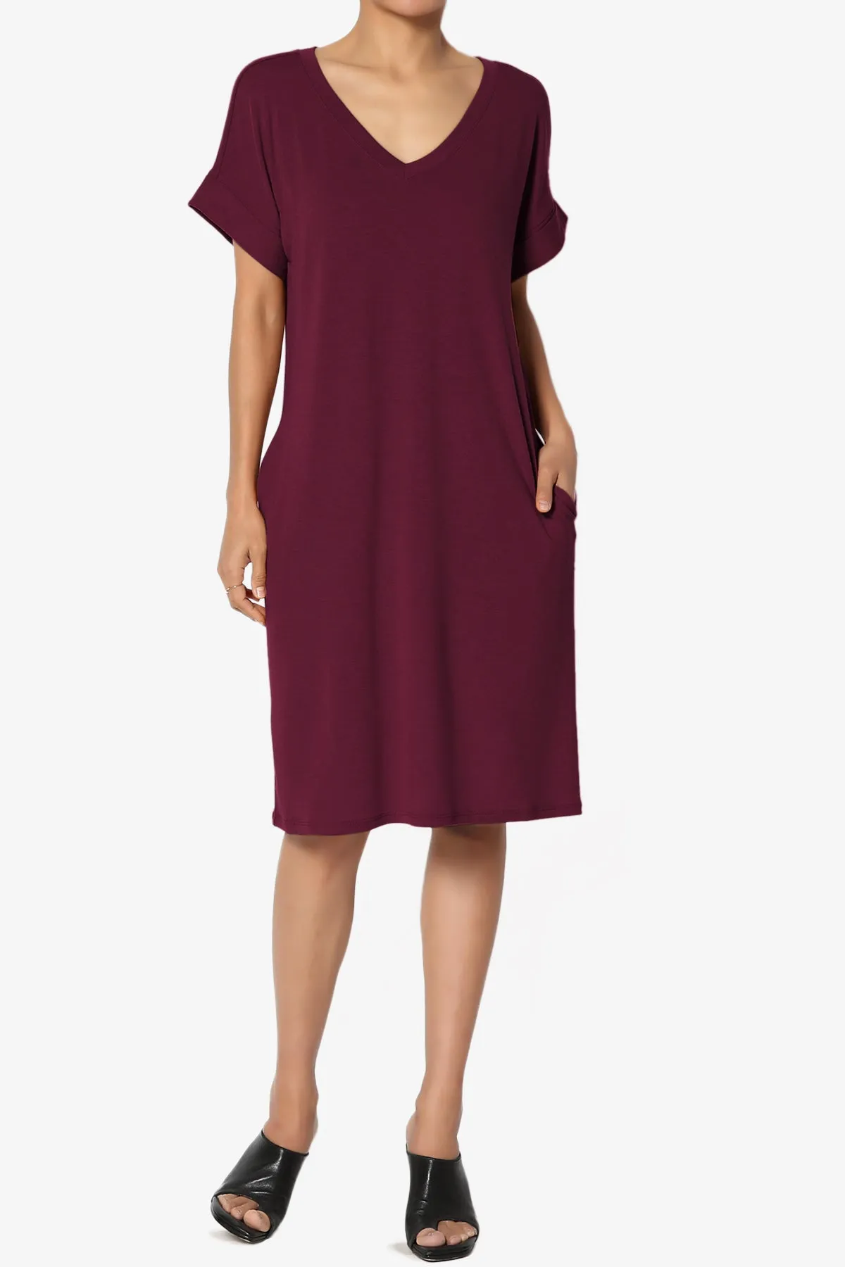Cliff Rolled Short Sleeve V-Neck Dress
