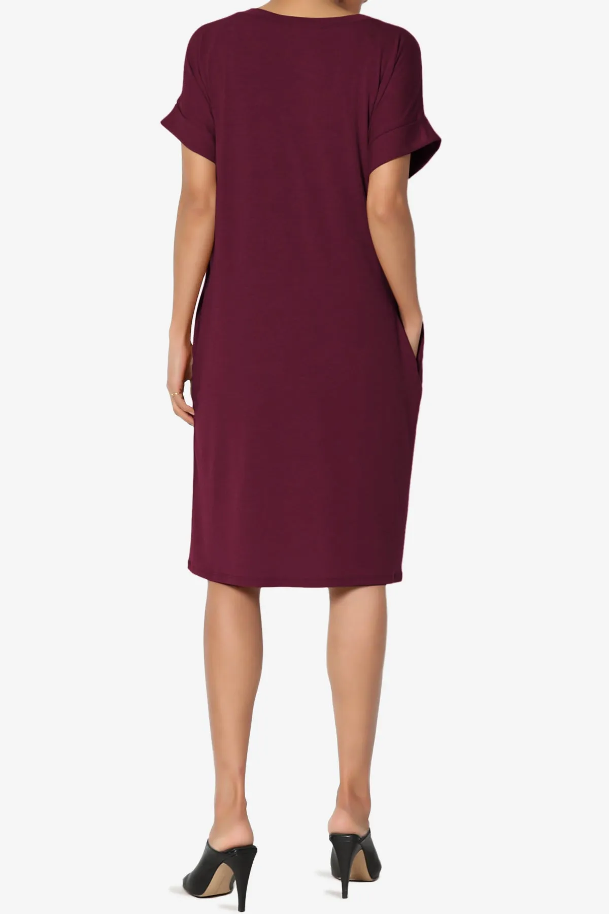 Cliff Rolled Short Sleeve V-Neck Dress