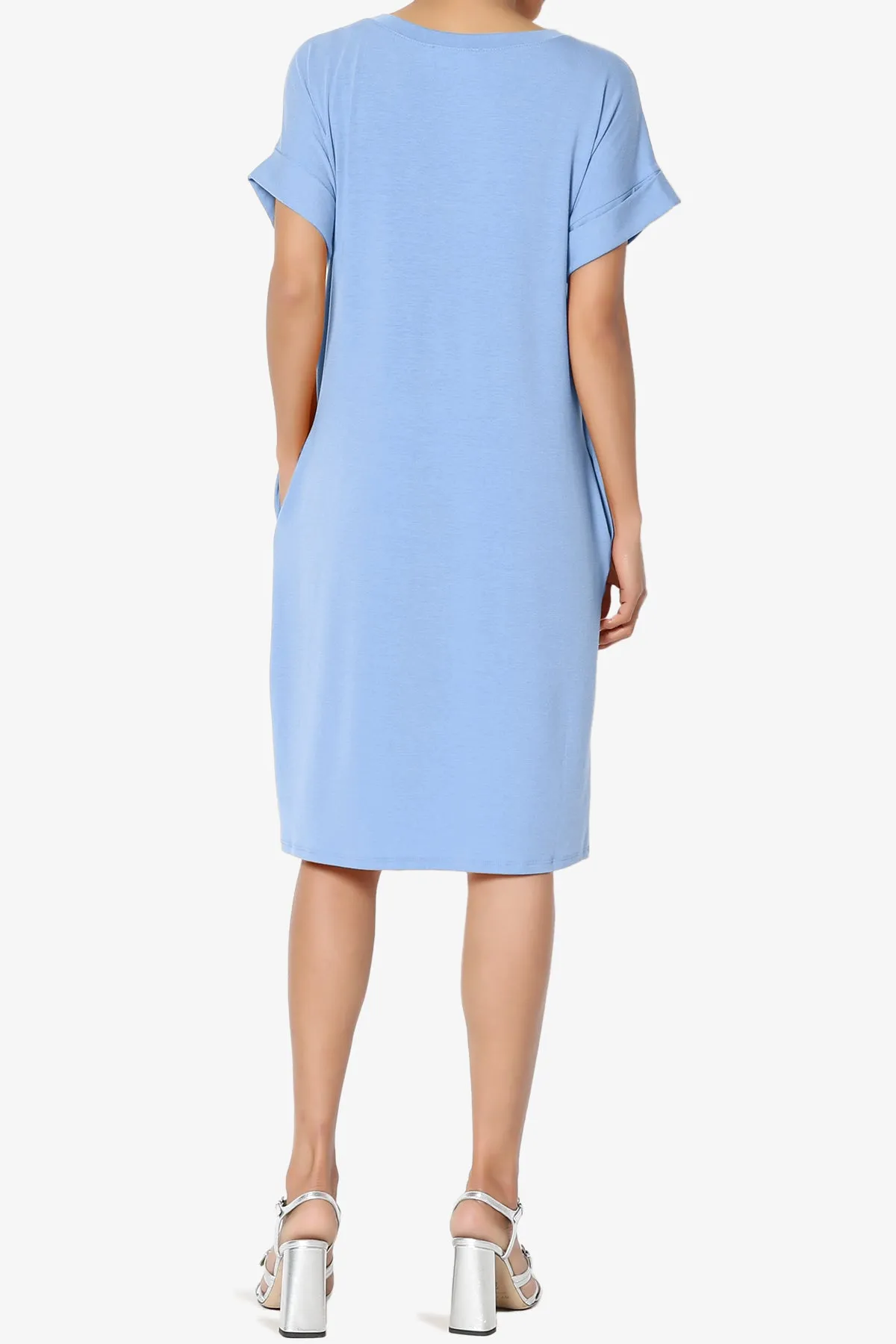 Cliff Rolled Short Sleeve V-Neck Dress