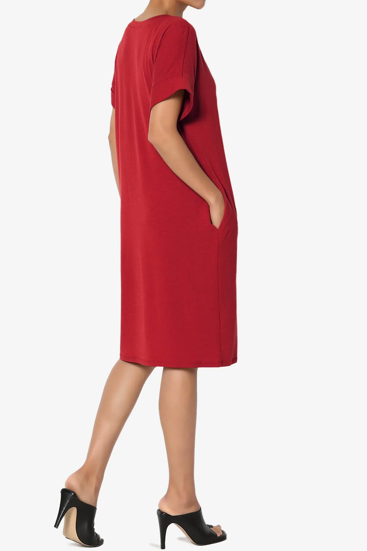 Cliff Rolled Short Sleeve V-Neck Dress