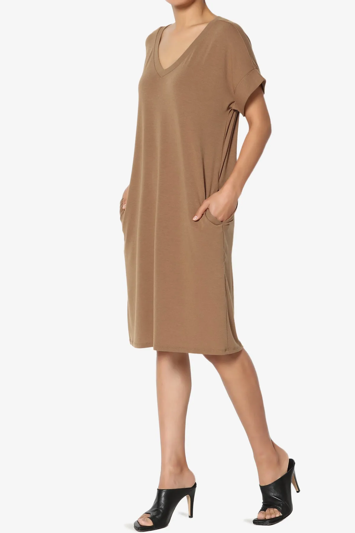 Cliff Rolled Short Sleeve V-Neck Dress