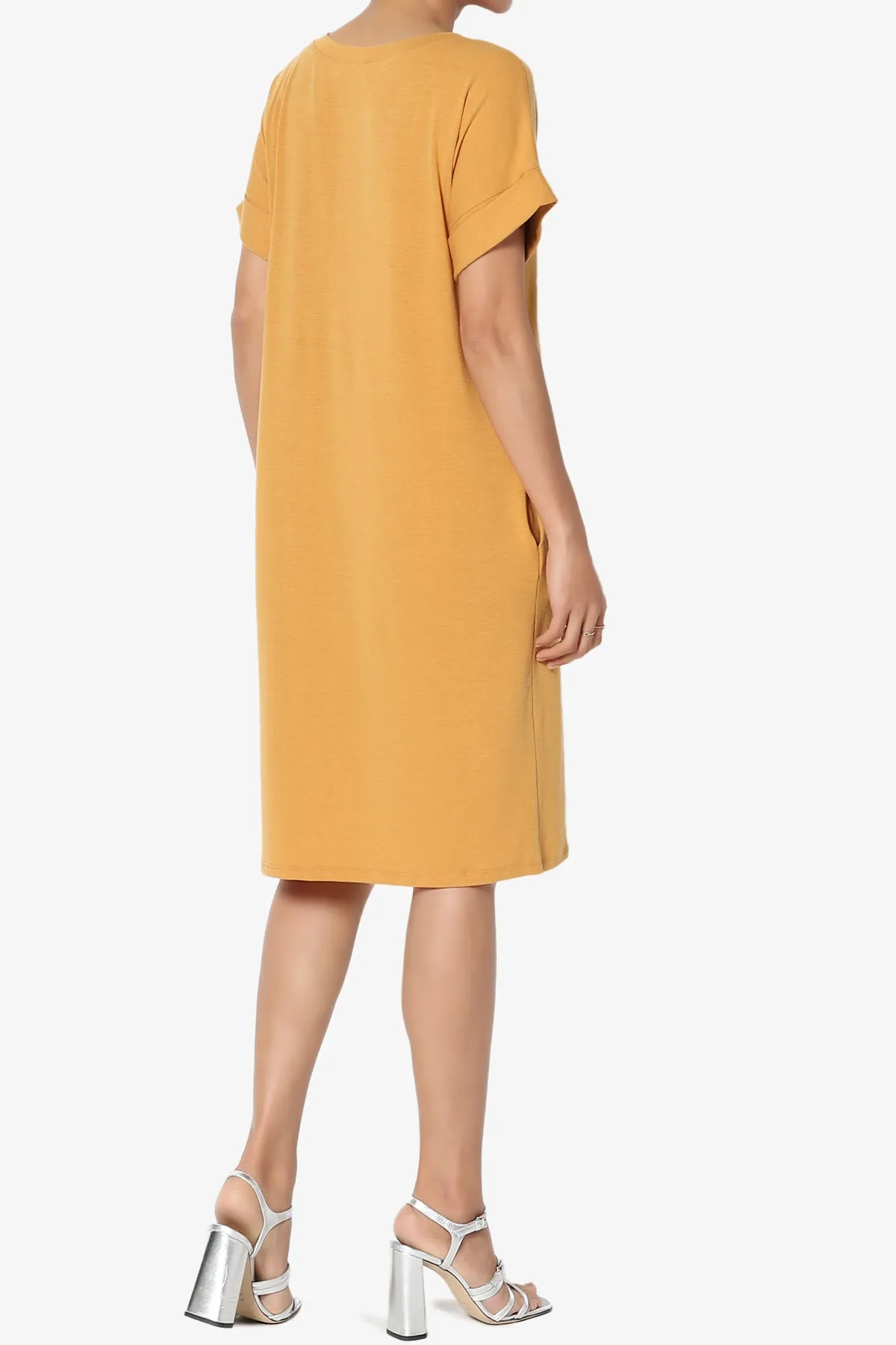 Cliff Rolled Short Sleeve V-Neck Dress