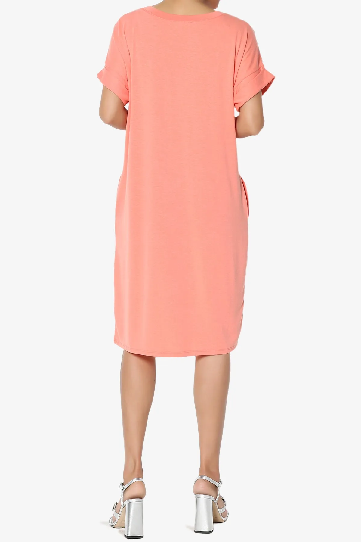 Cliff Rolled Short Sleeve V-Neck Dress