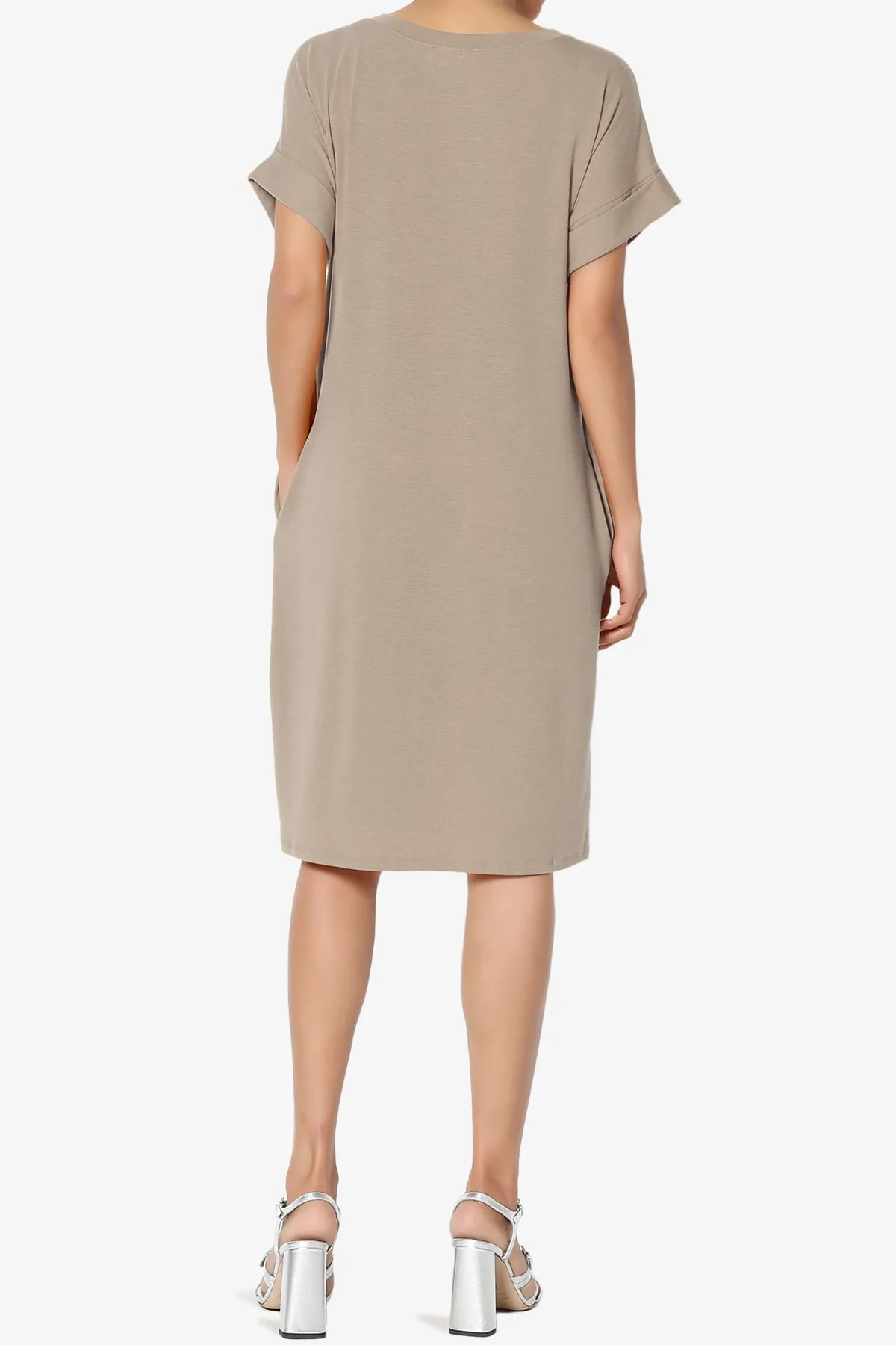 Cliff Rolled Short Sleeve V-Neck Dress