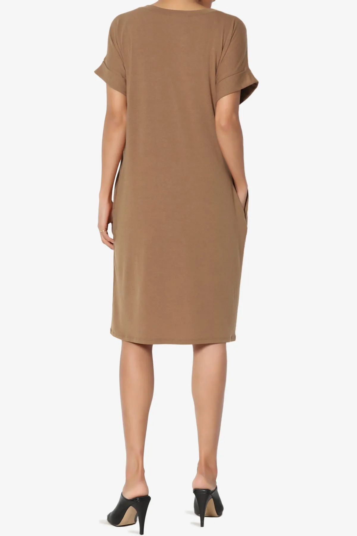 Cliff Rolled Short Sleeve V-Neck Dress