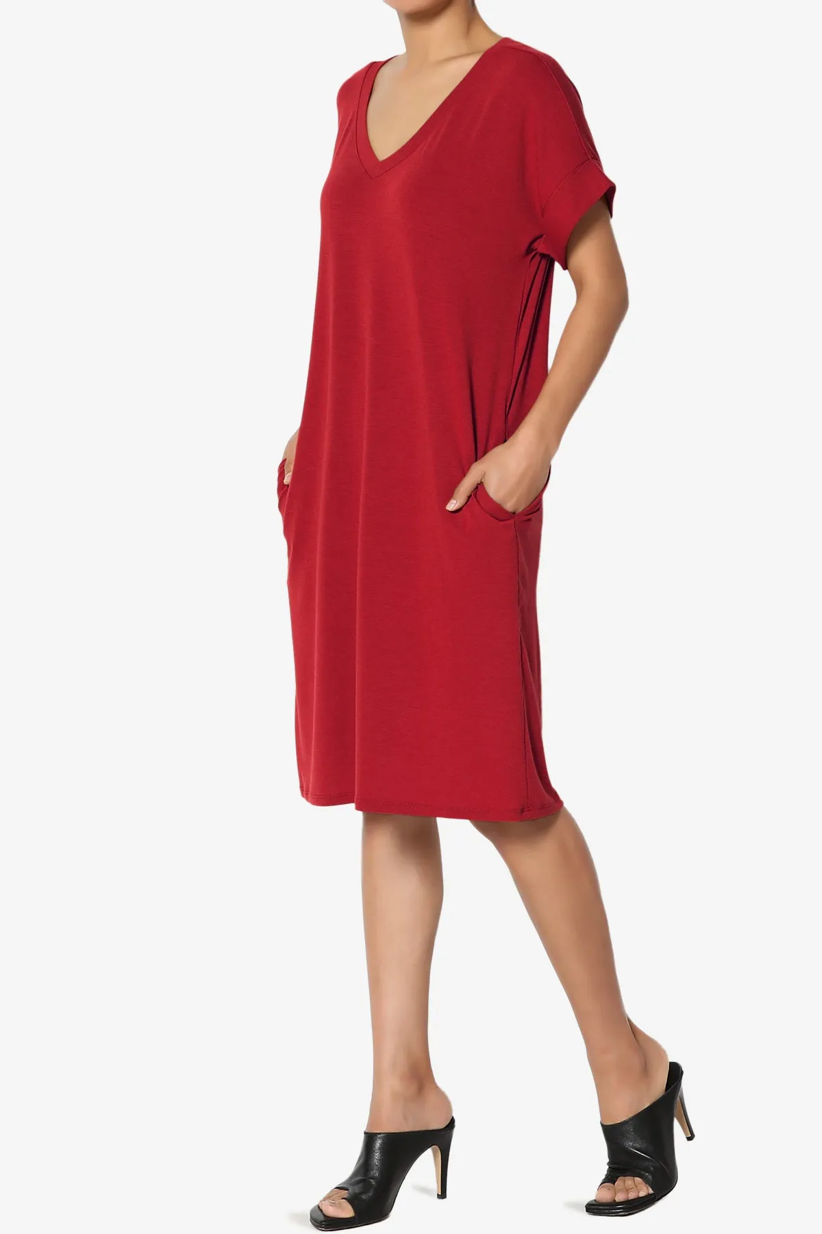 Cliff Rolled Short Sleeve V-Neck Dress