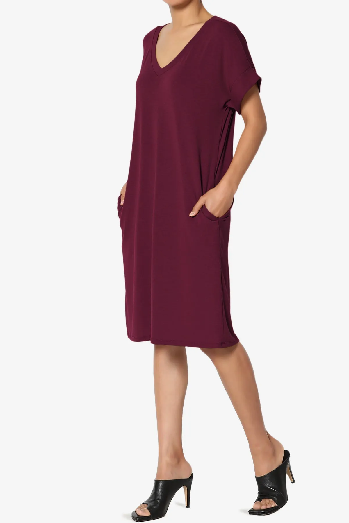 Cliff Rolled Short Sleeve V-Neck Dress