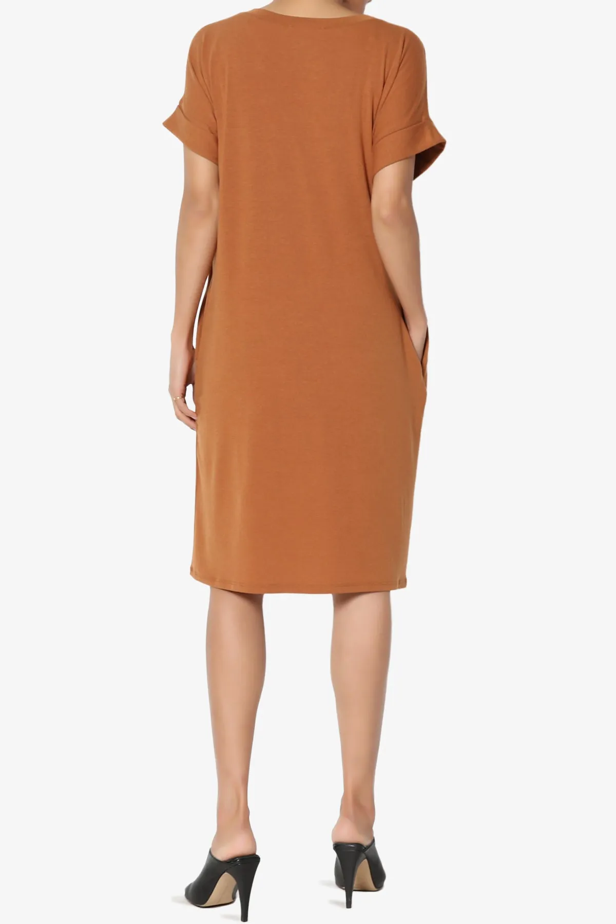 Cliff Rolled Short Sleeve V-Neck Dress