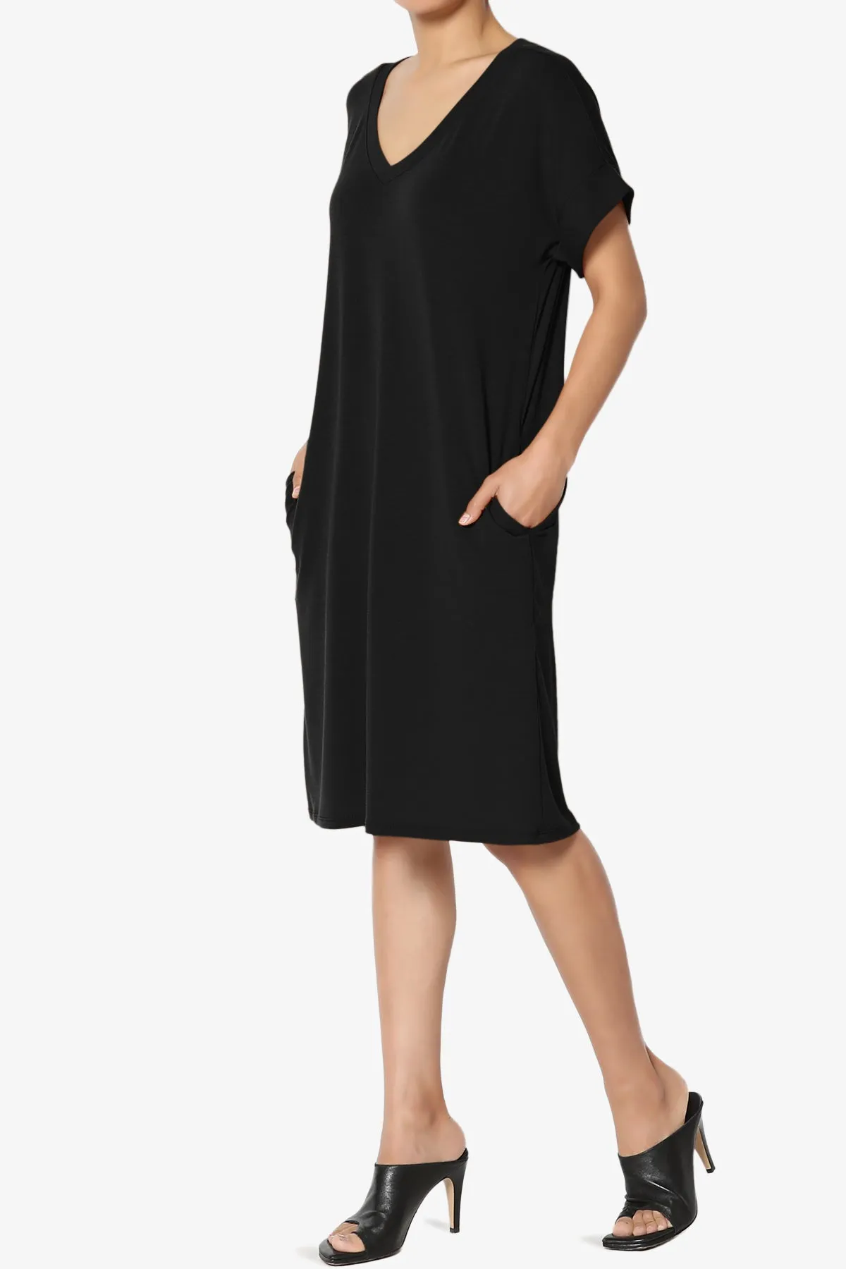 Cliff Rolled Short Sleeve V-Neck Dress