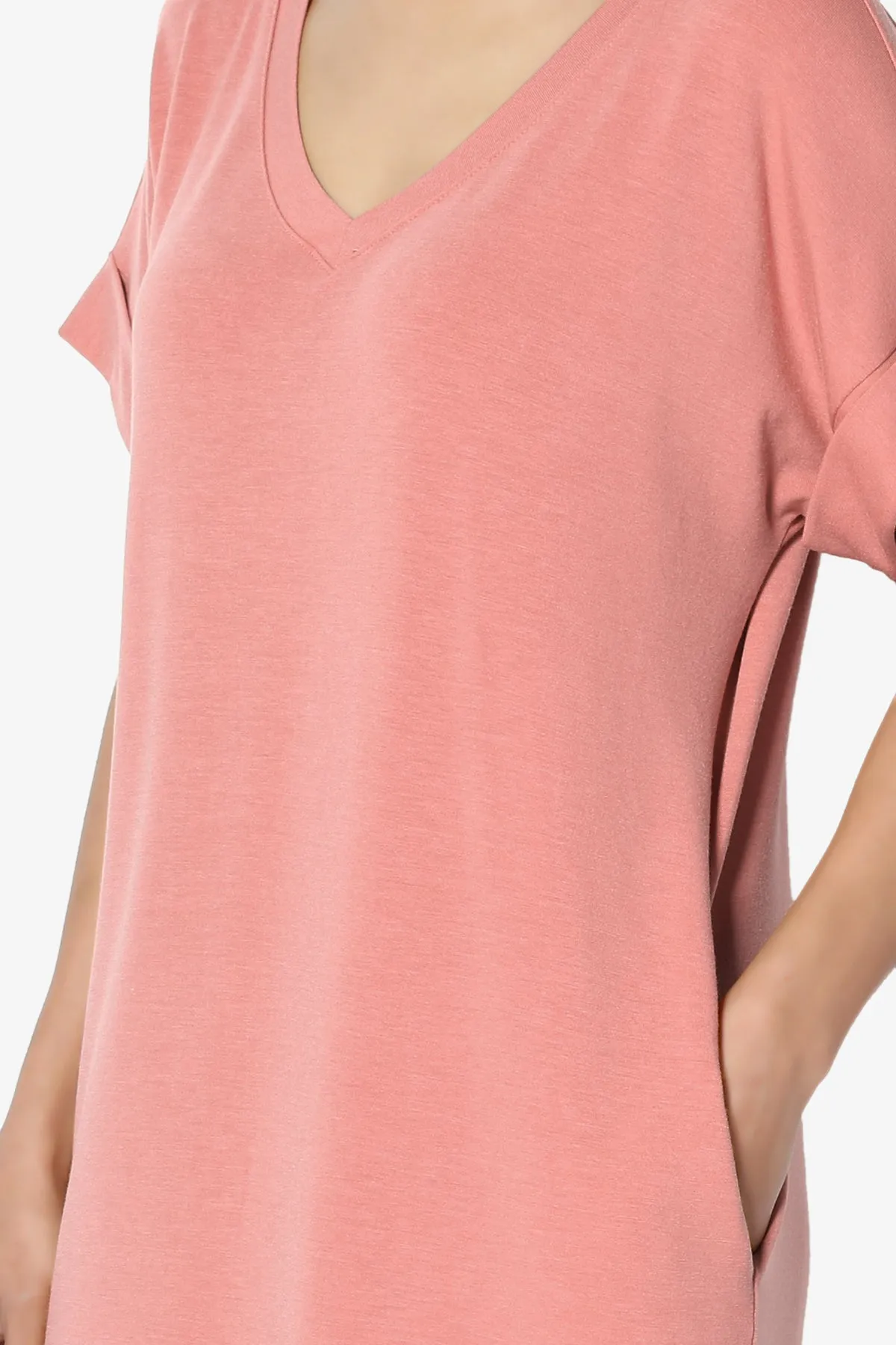 Cliff Rolled Short Sleeve V-Neck Dress