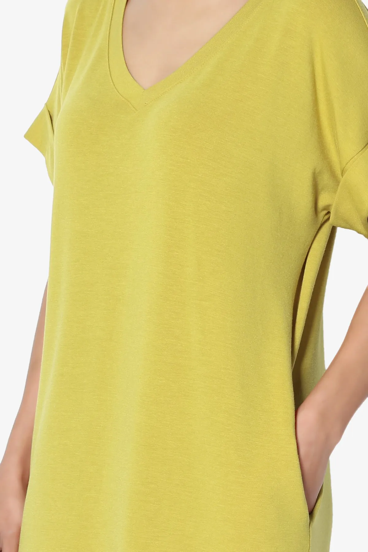 Cliff Rolled Short Sleeve V-Neck Dress