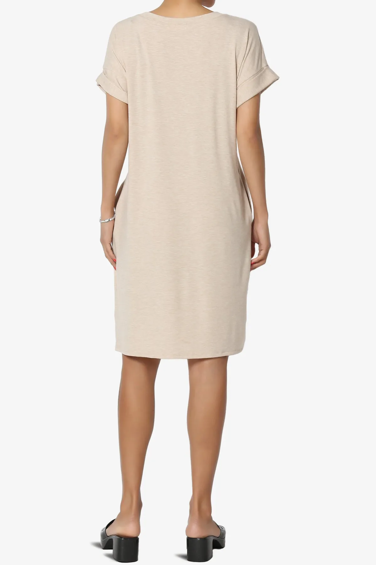 Cliff Rolled Short Sleeve V-Neck Dress