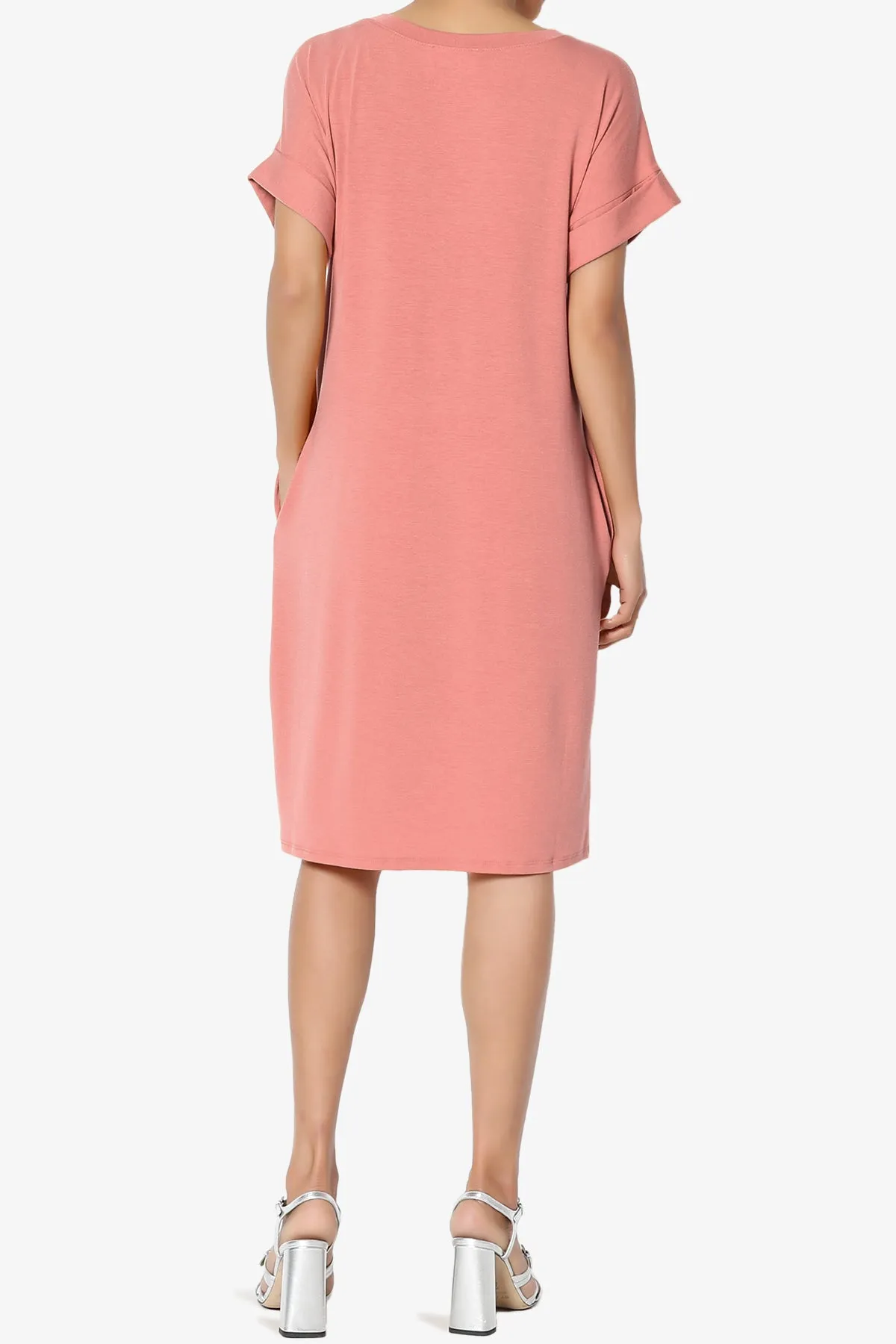 Cliff Rolled Short Sleeve V-Neck Dress