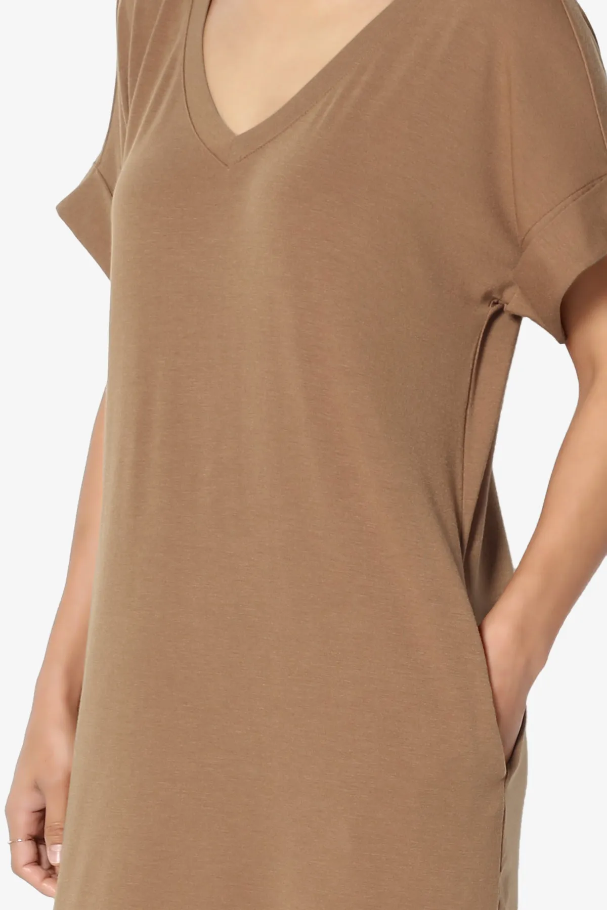 Cliff Rolled Short Sleeve V-Neck Dress
