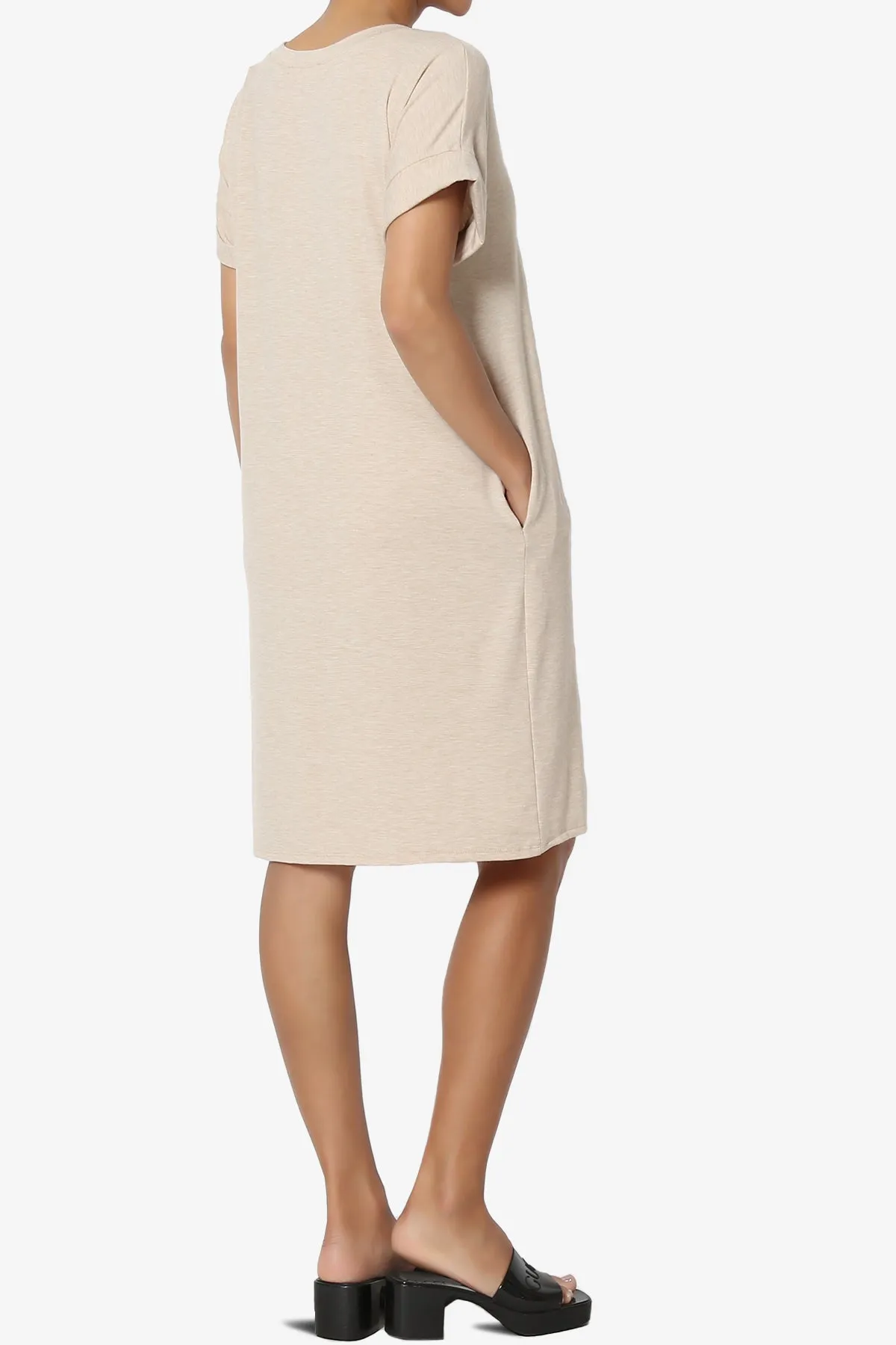 Cliff Rolled Short Sleeve V-Neck Dress