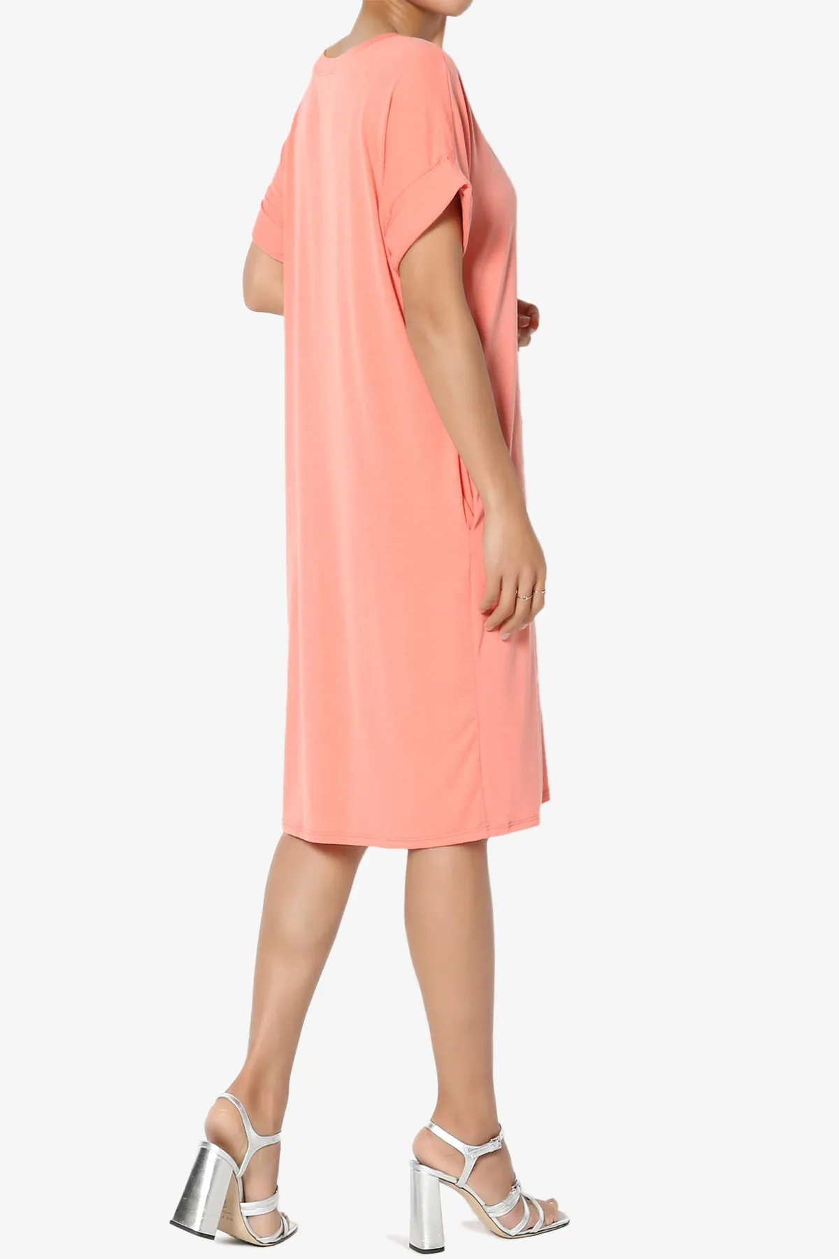 Cliff Rolled Short Sleeve V-Neck Dress