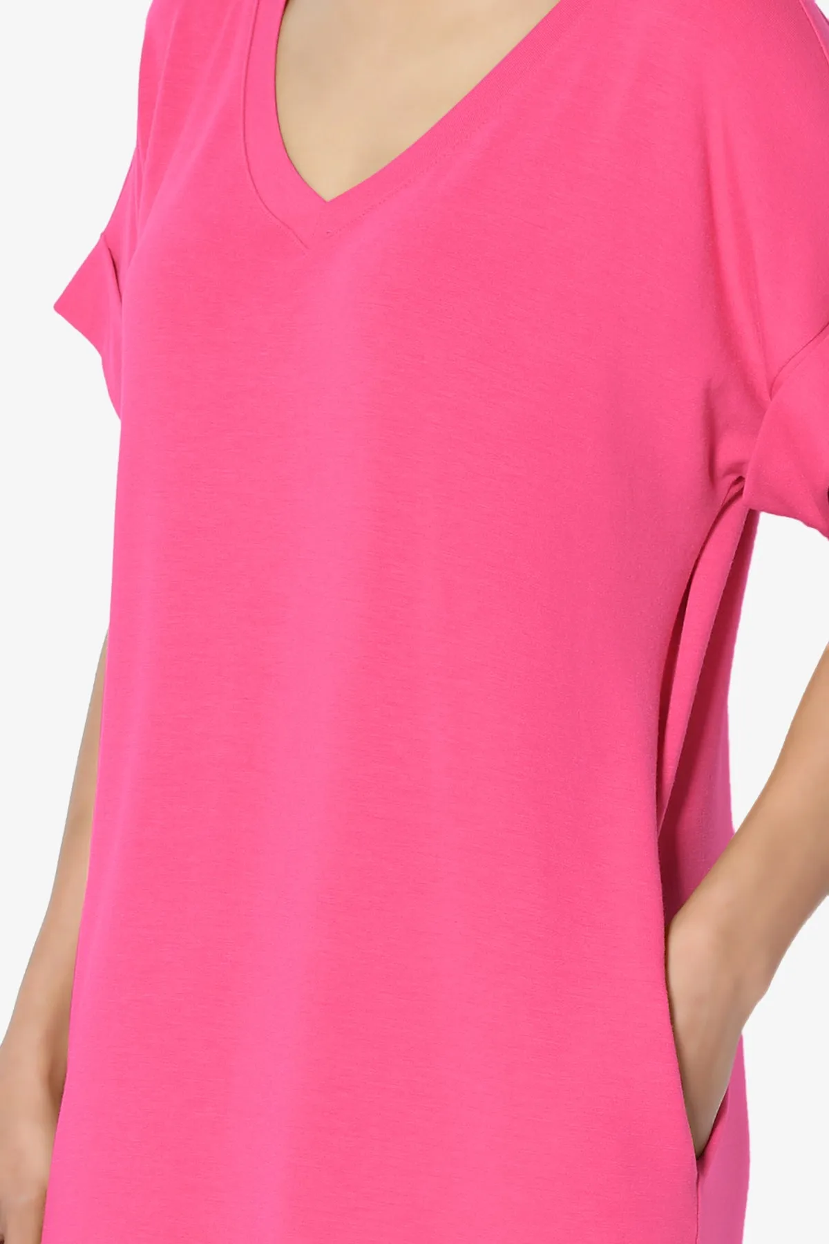 Cliff Rolled Short Sleeve V-Neck Dress