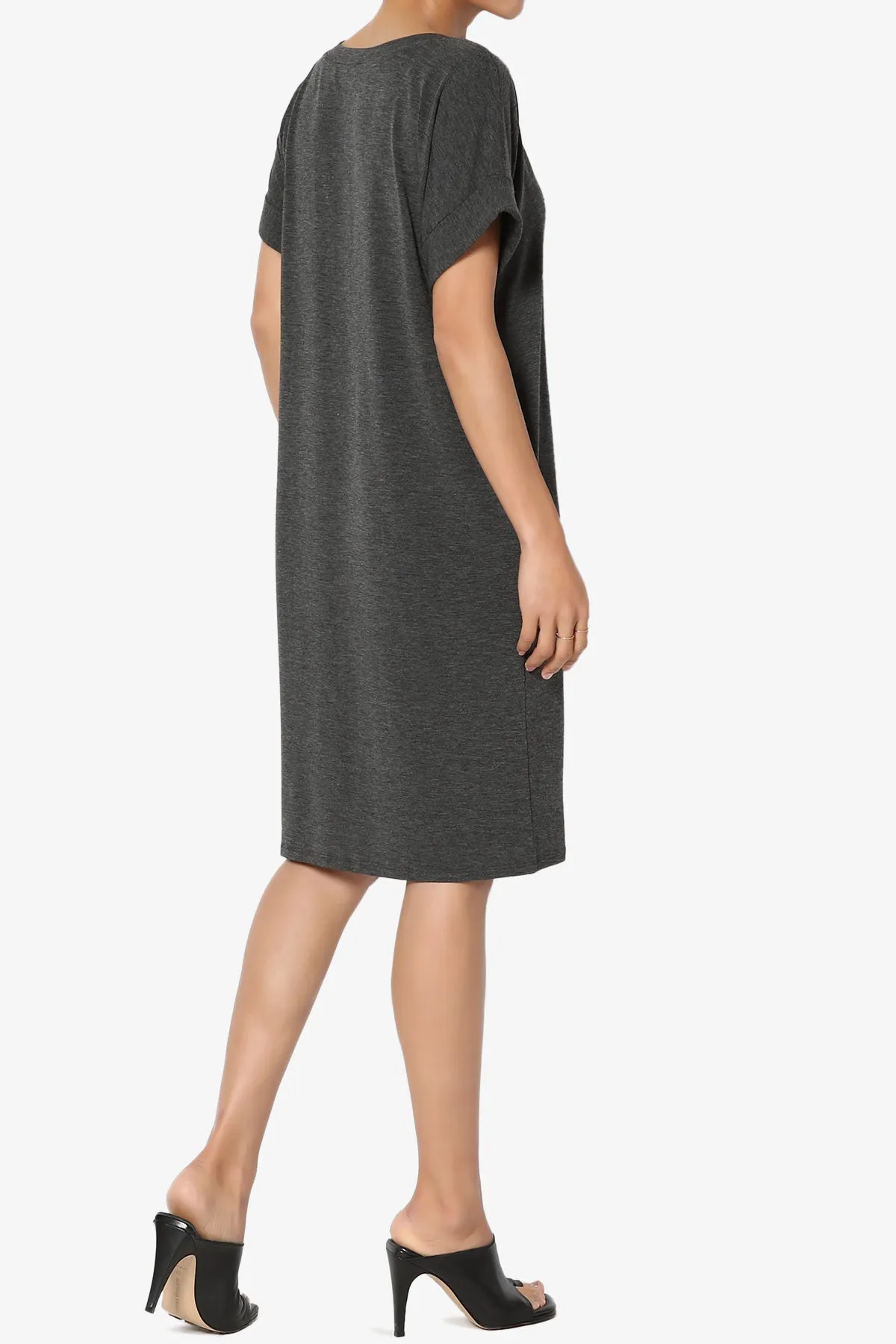 Cliff Rolled Short Sleeve V-Neck Dress