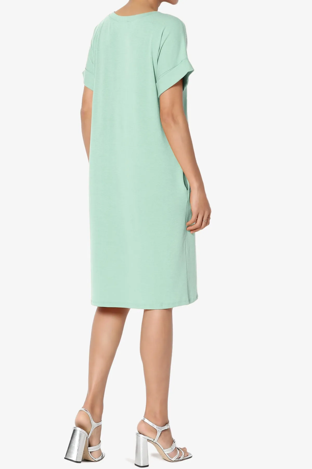 Cliff Rolled Short Sleeve V-Neck Dress