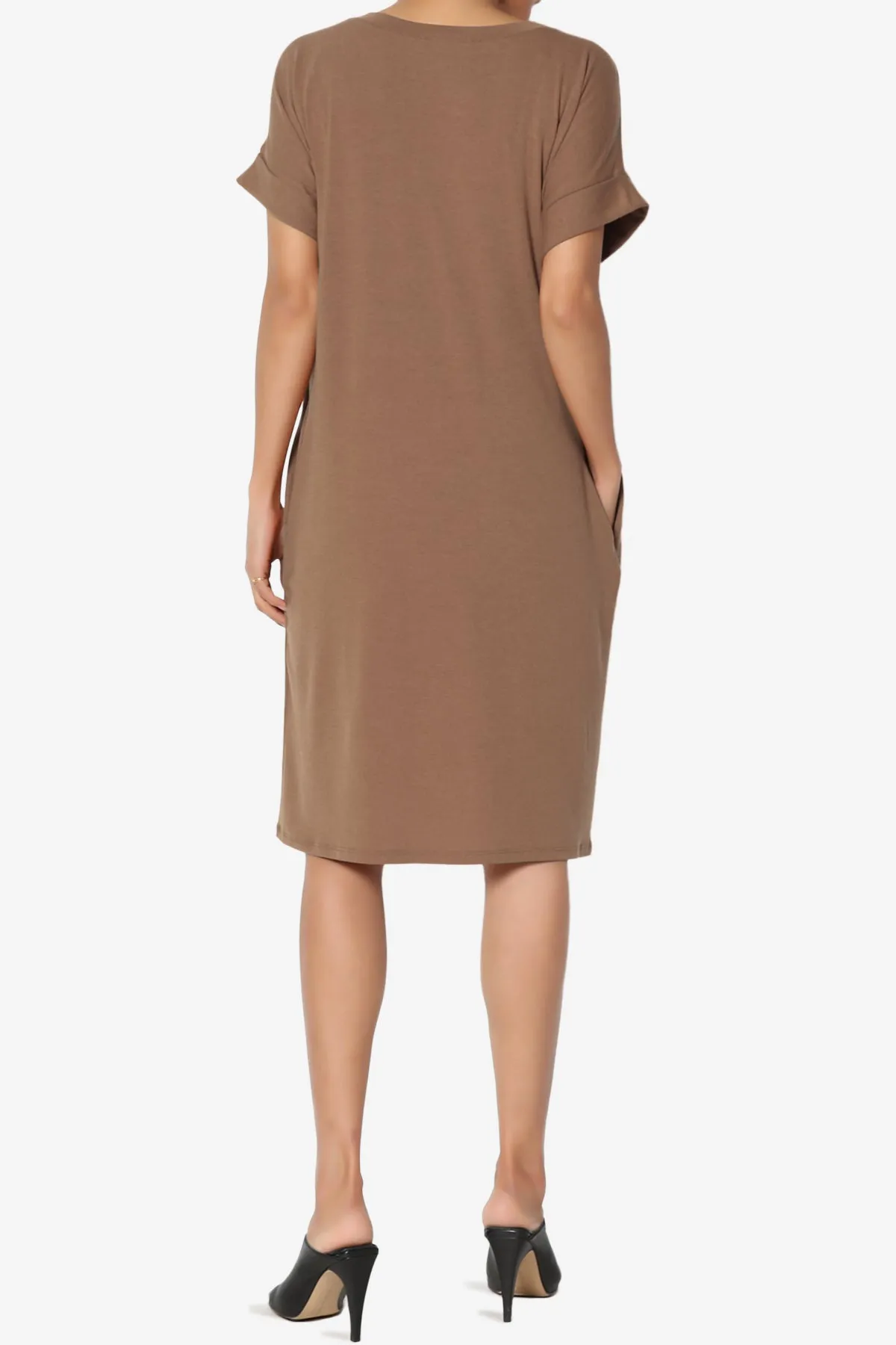 Cliff Rolled Short Sleeve V-Neck Dress
