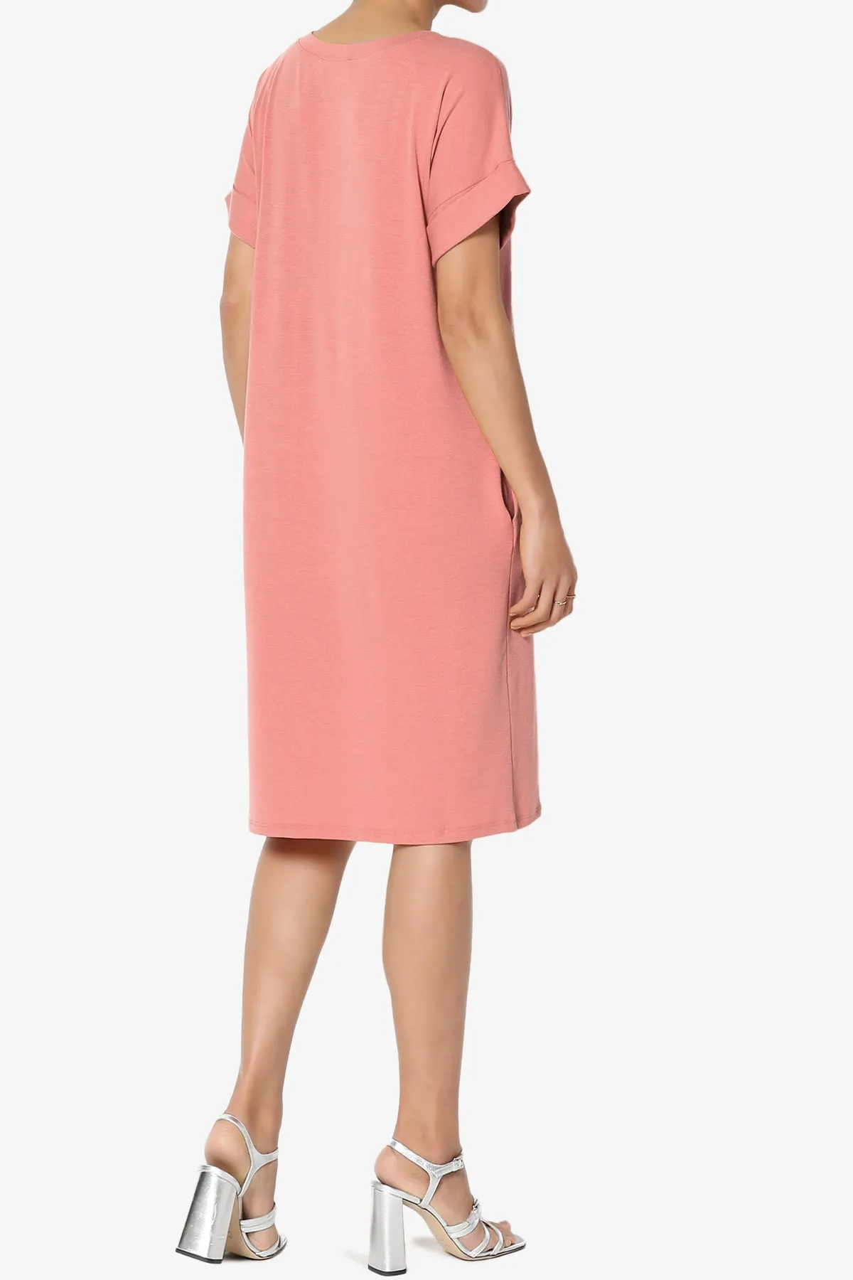 Cliff Rolled Short Sleeve V-Neck Dress