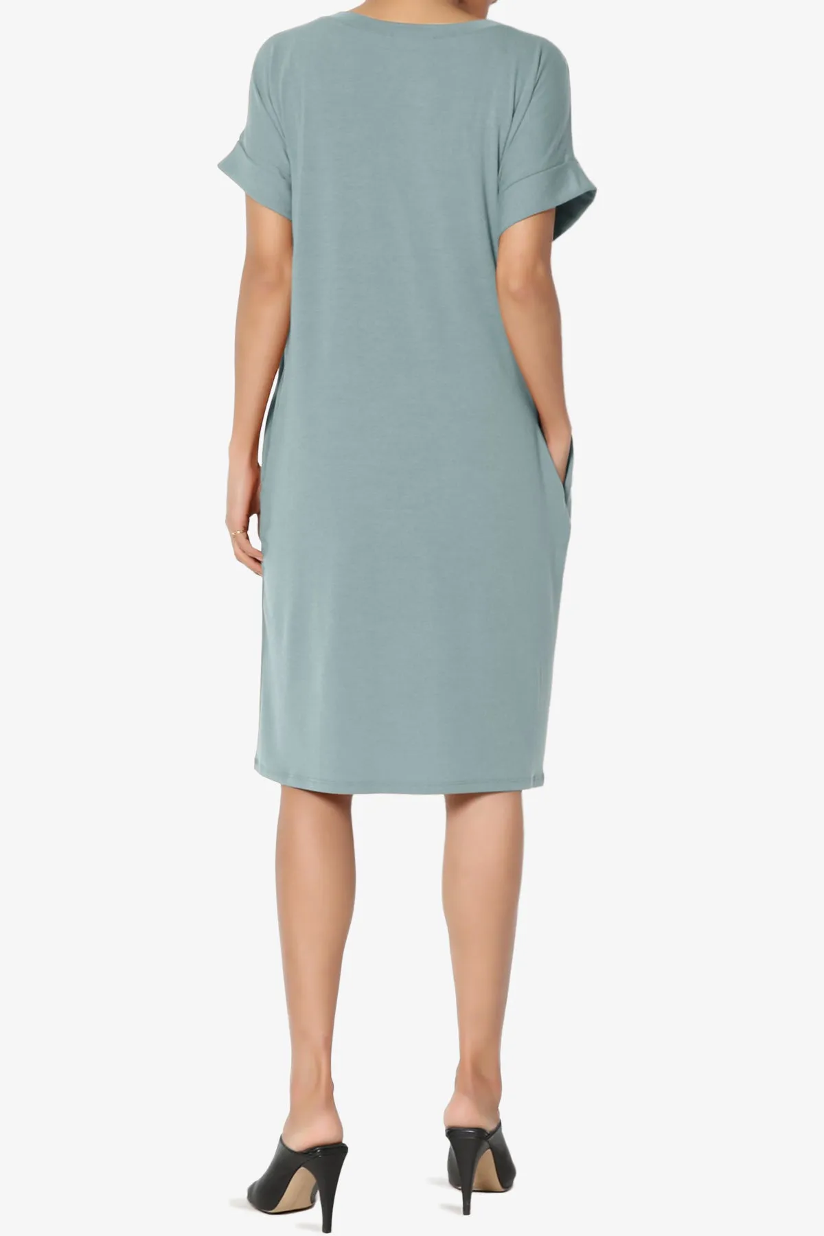 Cliff Rolled Short Sleeve V-Neck Dress