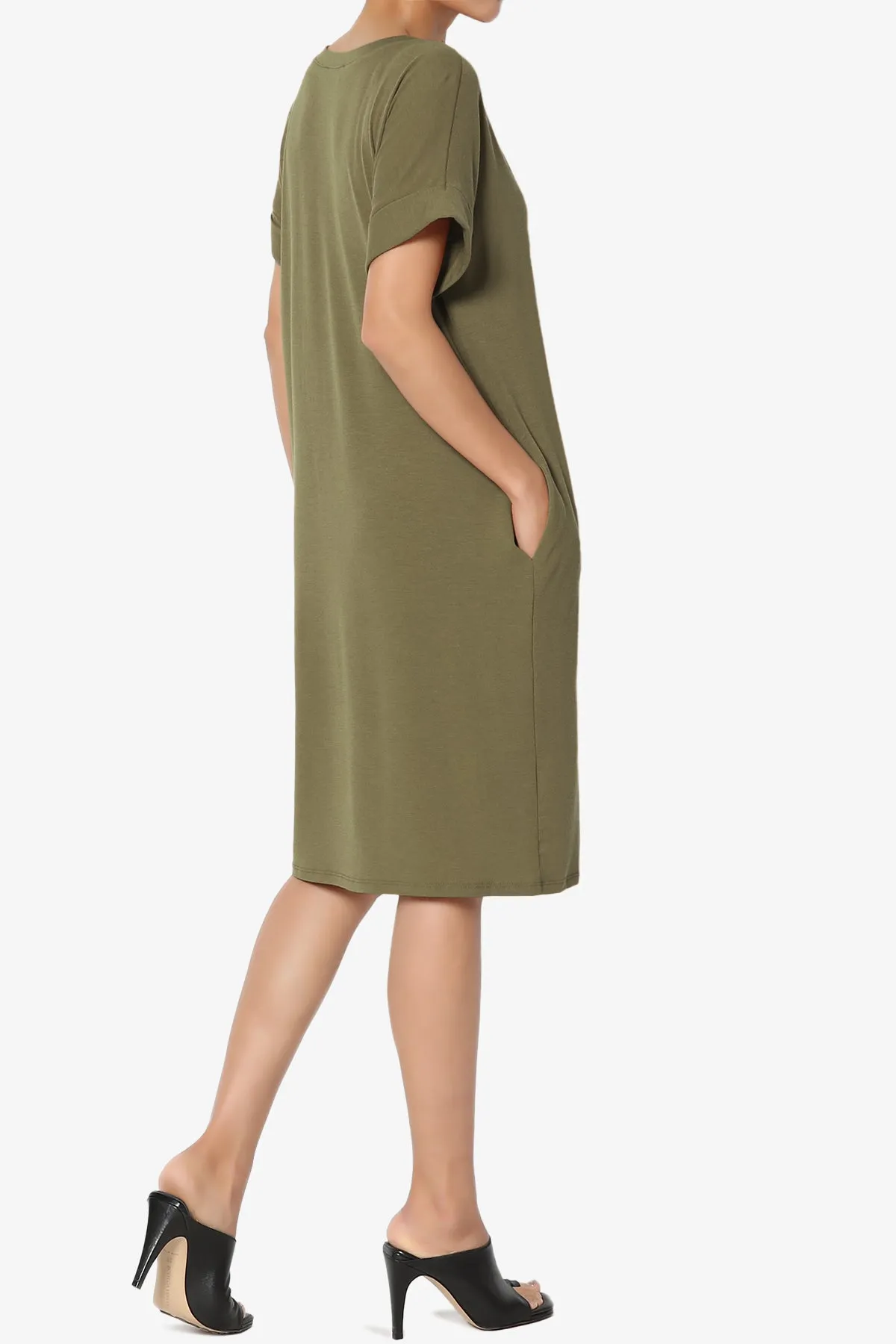 Cliff Rolled Short Sleeve V-Neck Dress