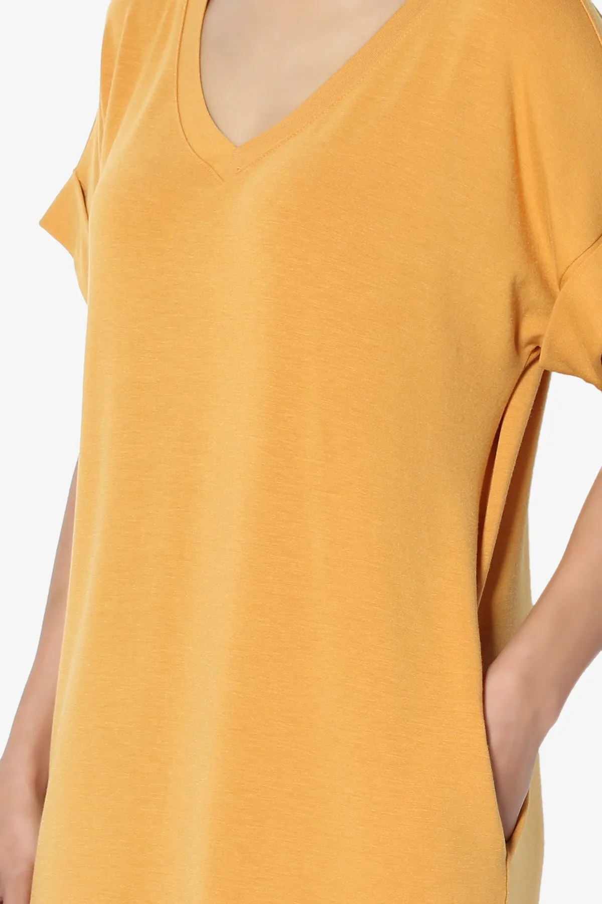Cliff Rolled Short Sleeve V-Neck Dress