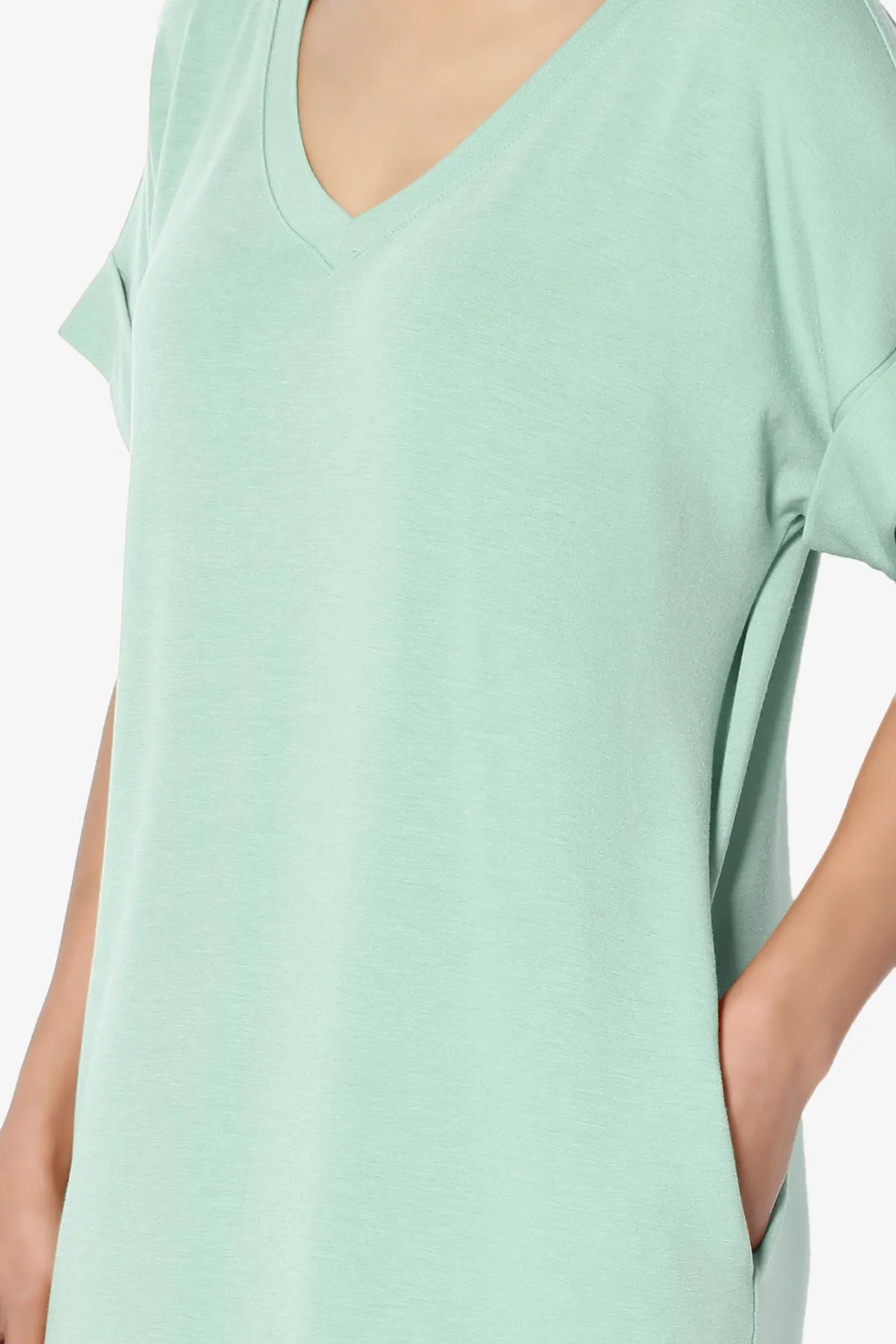 Cliff Rolled Short Sleeve V-Neck Dress