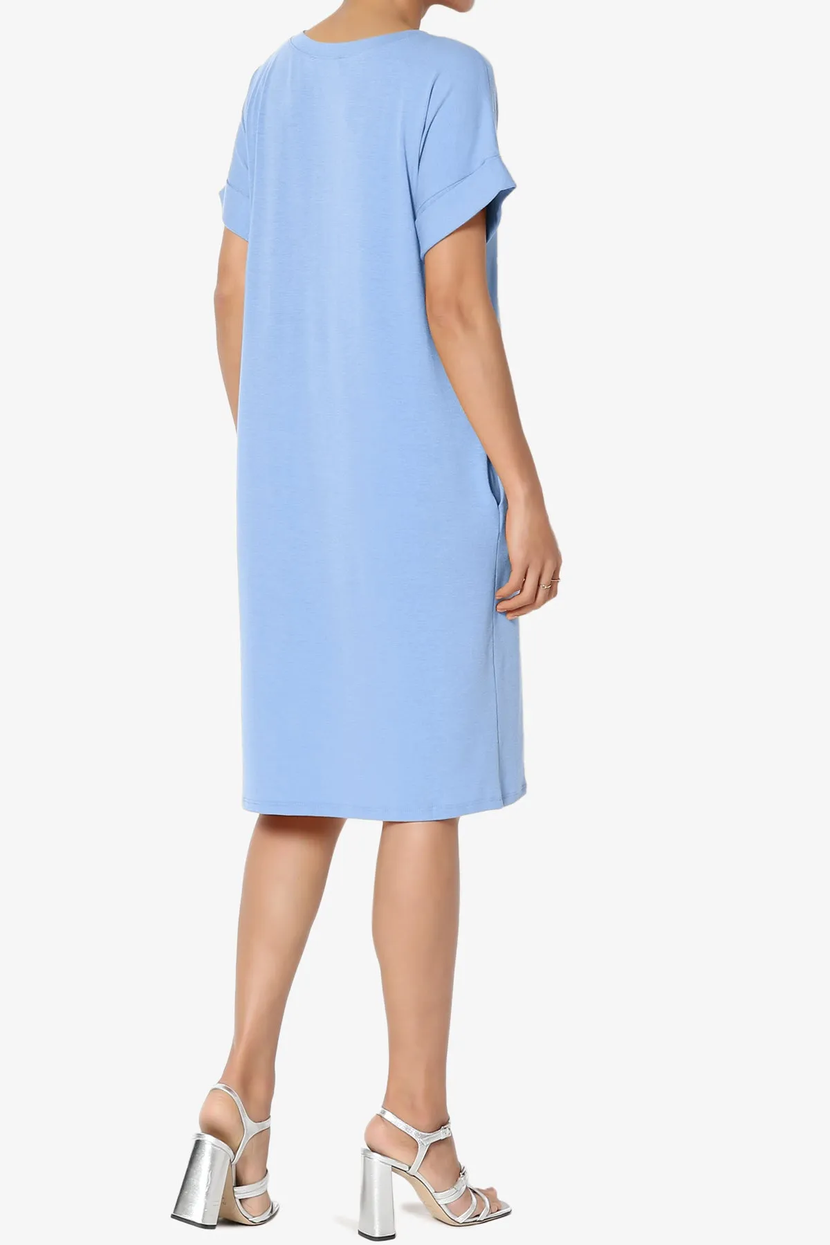 Cliff Rolled Short Sleeve V-Neck Dress