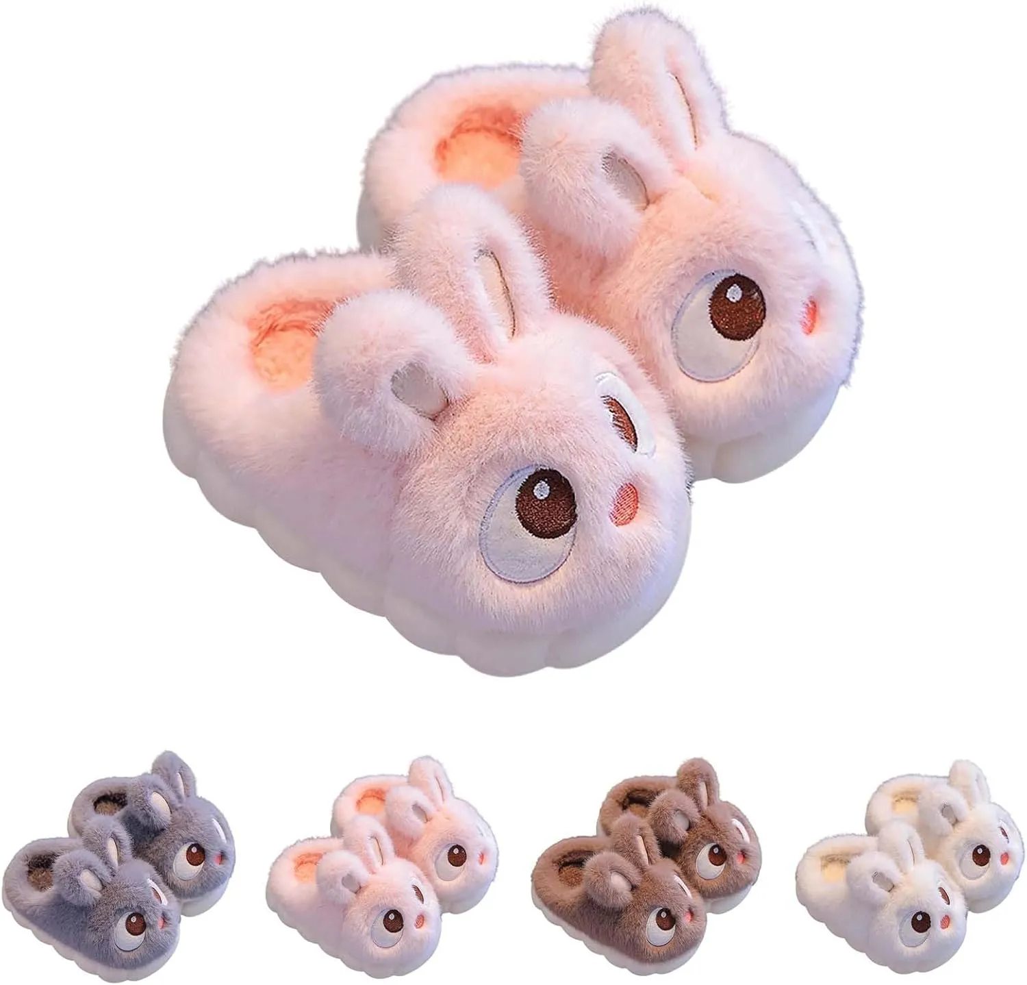 Cute Bunny Boys Girls Winter Slippers Anti Slip Indoor Shoes Cotton Fuzzy Plush Cozy Warm House Shoes for Kids