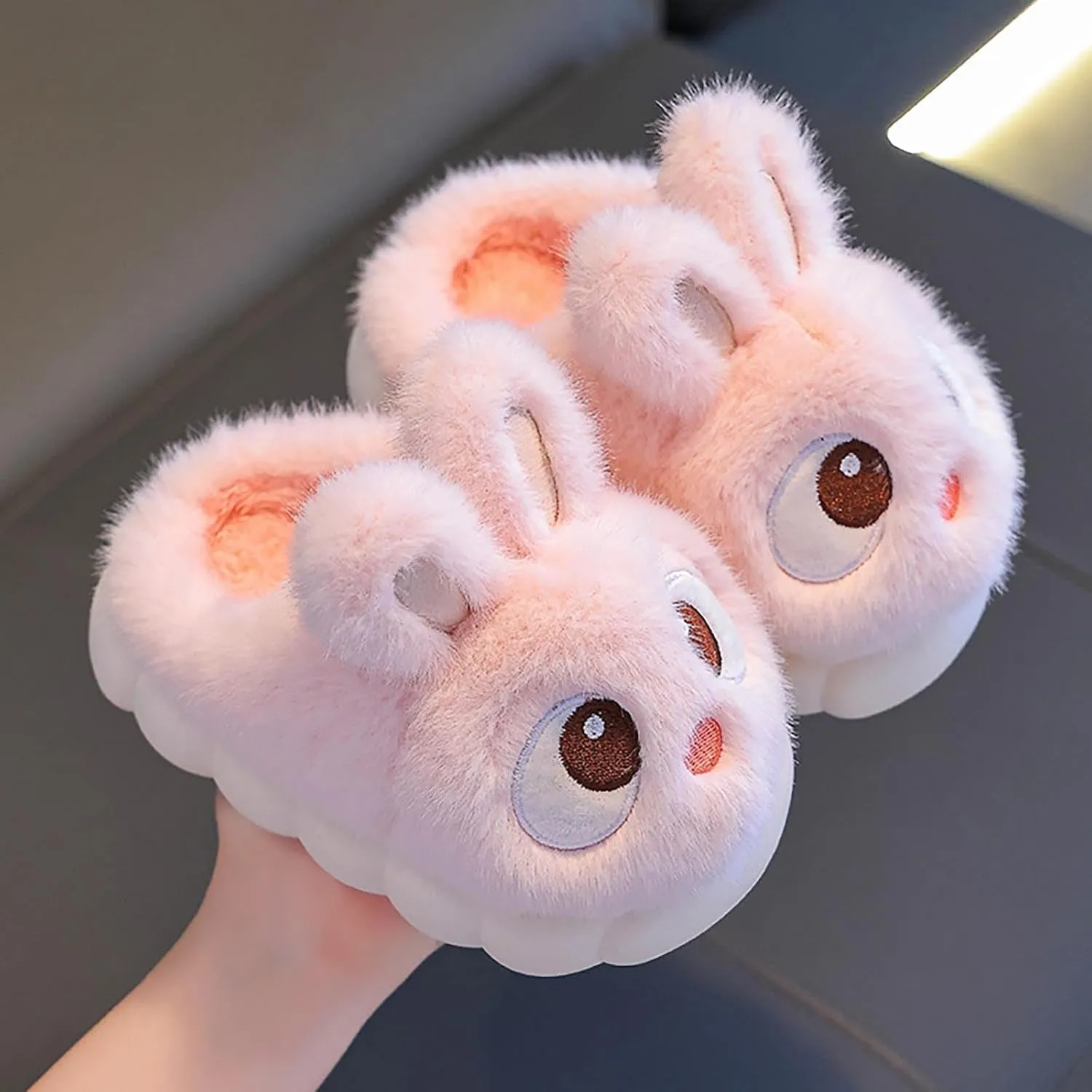 Cute Bunny Boys Girls Winter Slippers Anti Slip Indoor Shoes Cotton Fuzzy Plush Cozy Warm House Shoes for Kids